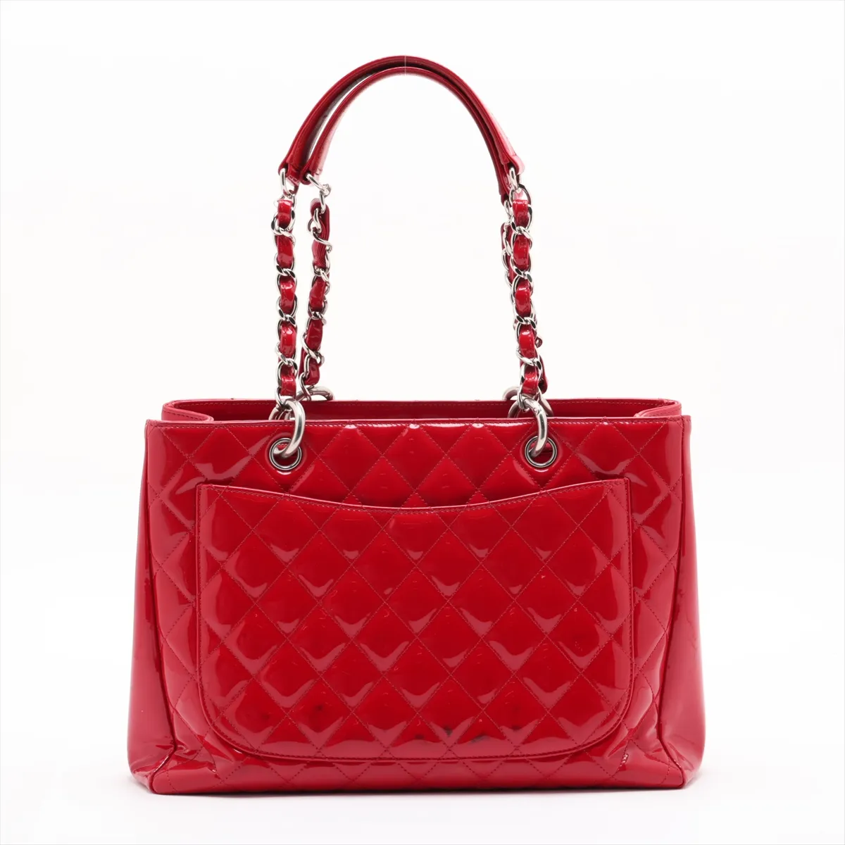 GST Patent Leather Chain Tote Bag, Red, Silver Hardware, 13192565, Serial Number 13-series, A50995 — view 2