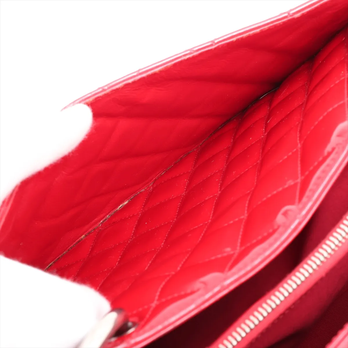 GST Patent Leather Chain Tote Bag, Red, Silver Hardware, 13192565, Serial Number 13-series, A50995 — view 11