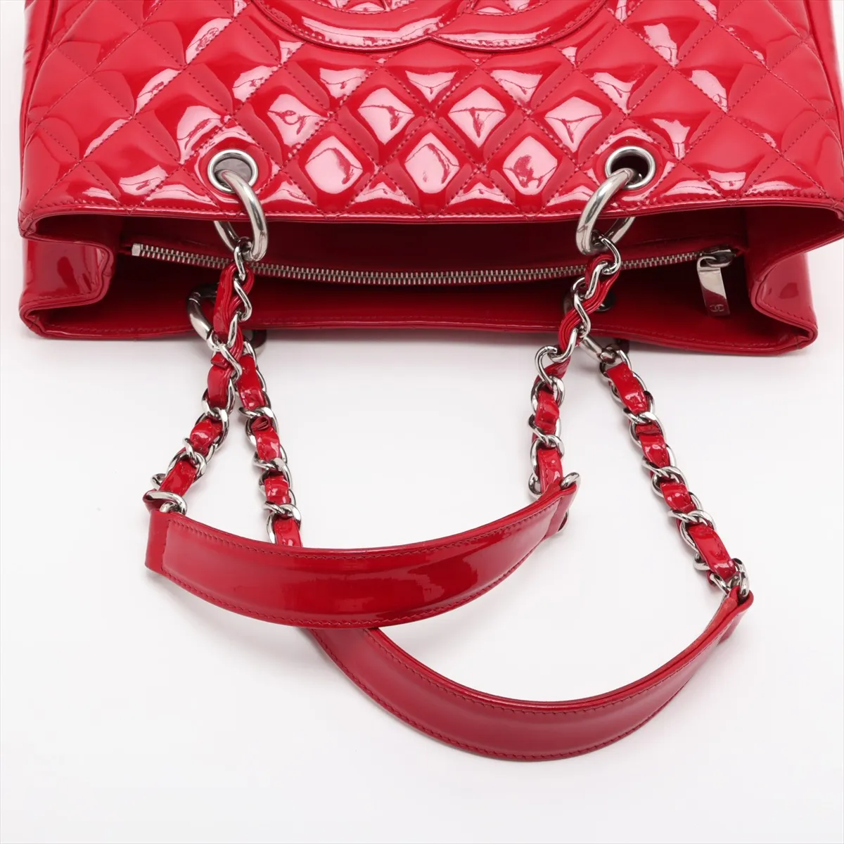 GST Patent Leather Chain Tote Bag, Red, Silver Hardware, 13192565, Serial Number 13-series, A50995 — view 5