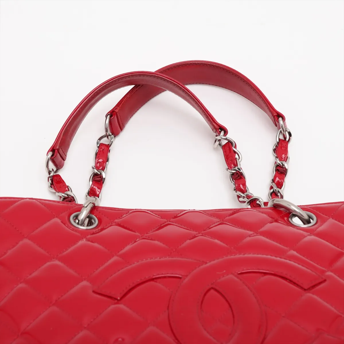 GST Patent Leather Chain Tote Bag, Red, Silver Hardware, 13192565, Serial Number 13-series, A50995 — view 6