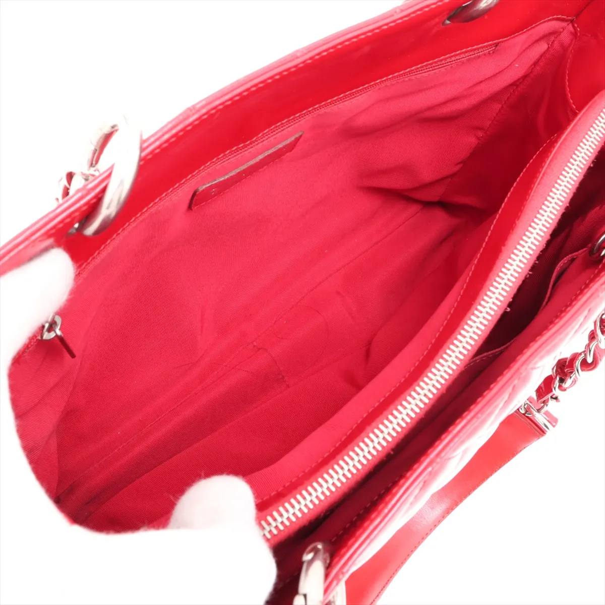 GST Patent Leather Chain Tote Bag, Red, Silver Hardware, 13192565, Serial Number 13-series, A50995 — view 7