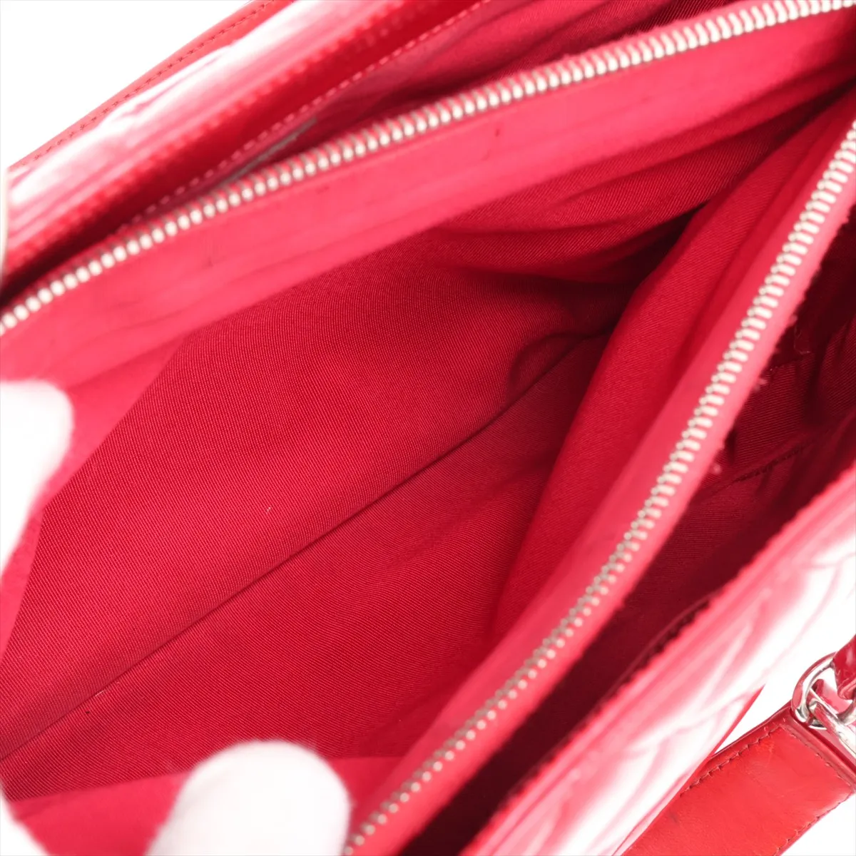 GST Patent Leather Chain Tote Bag, Red, Silver Hardware, 13192565, Serial Number 13-series, A50995 — view 9