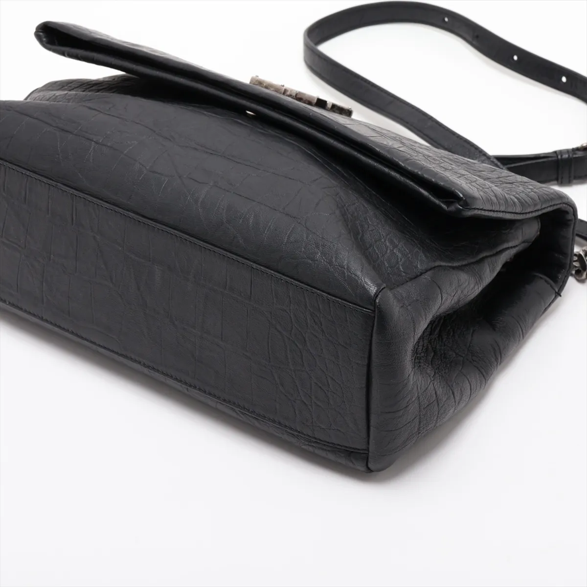 West Hollywood 438176 Crocodile Embossed Chain Shoulder Bag, Black — view 3