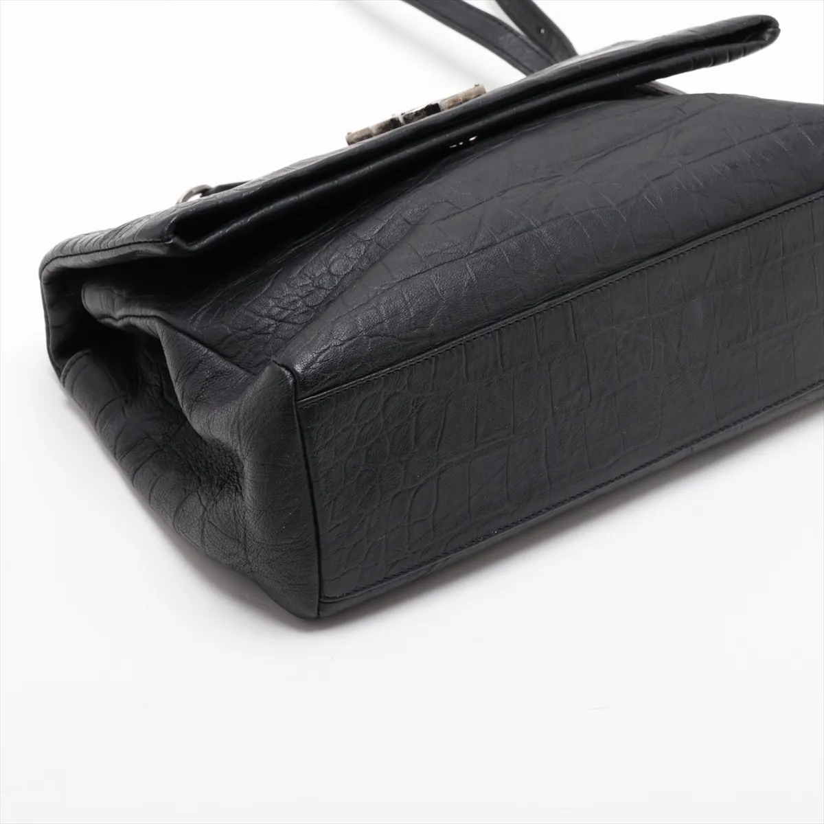 West Hollywood 438176 Crocodile Embossed Chain Shoulder Bag, Black — view 4