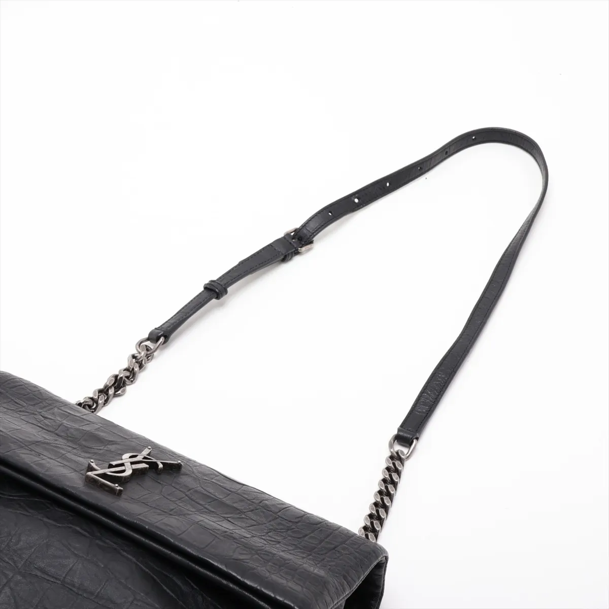 West Hollywood 438176 Crocodile Embossed Chain Shoulder Bag, Black — view 5