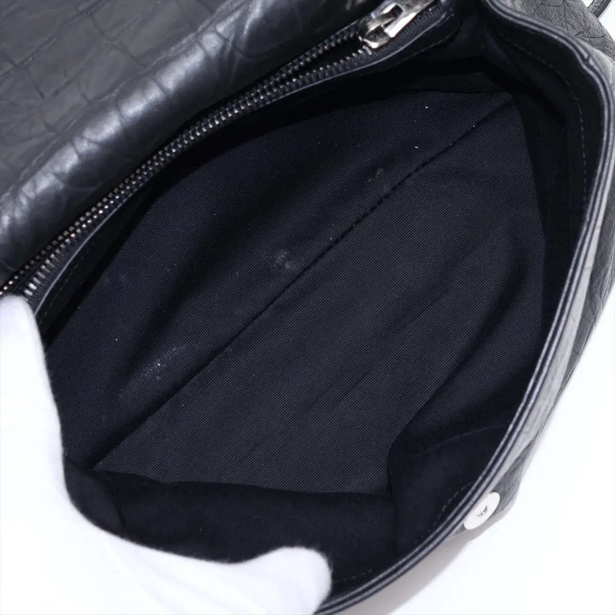 West Hollywood 438176 Crocodile Embossed Chain Shoulder Bag, Black — view 6