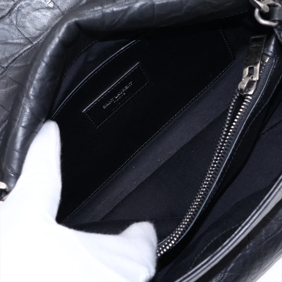 West Hollywood 438176 Crocodile Embossed Chain Shoulder Bag, Black — view 7