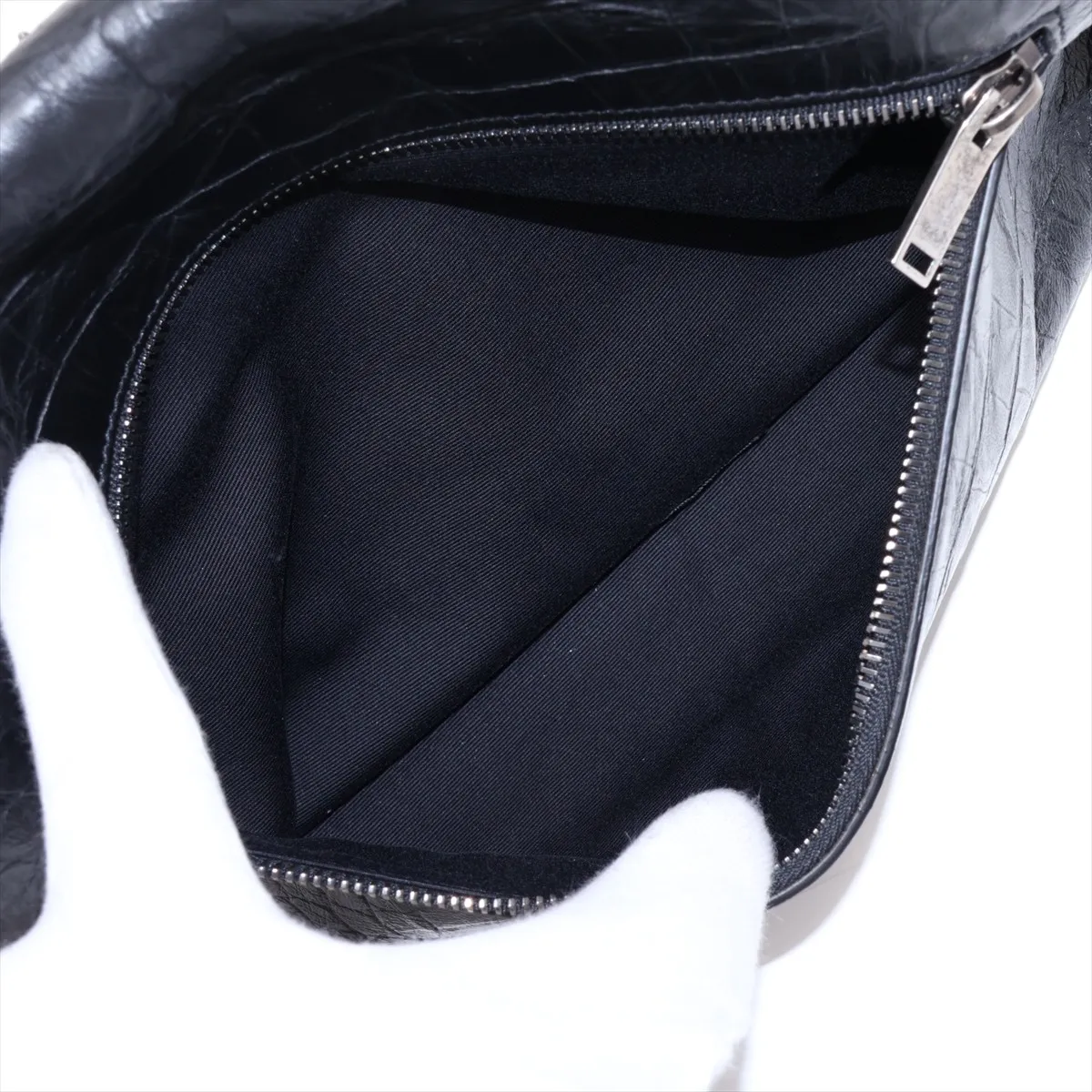 West Hollywood 438176 Crocodile Embossed Chain Shoulder Bag, Black — view 10