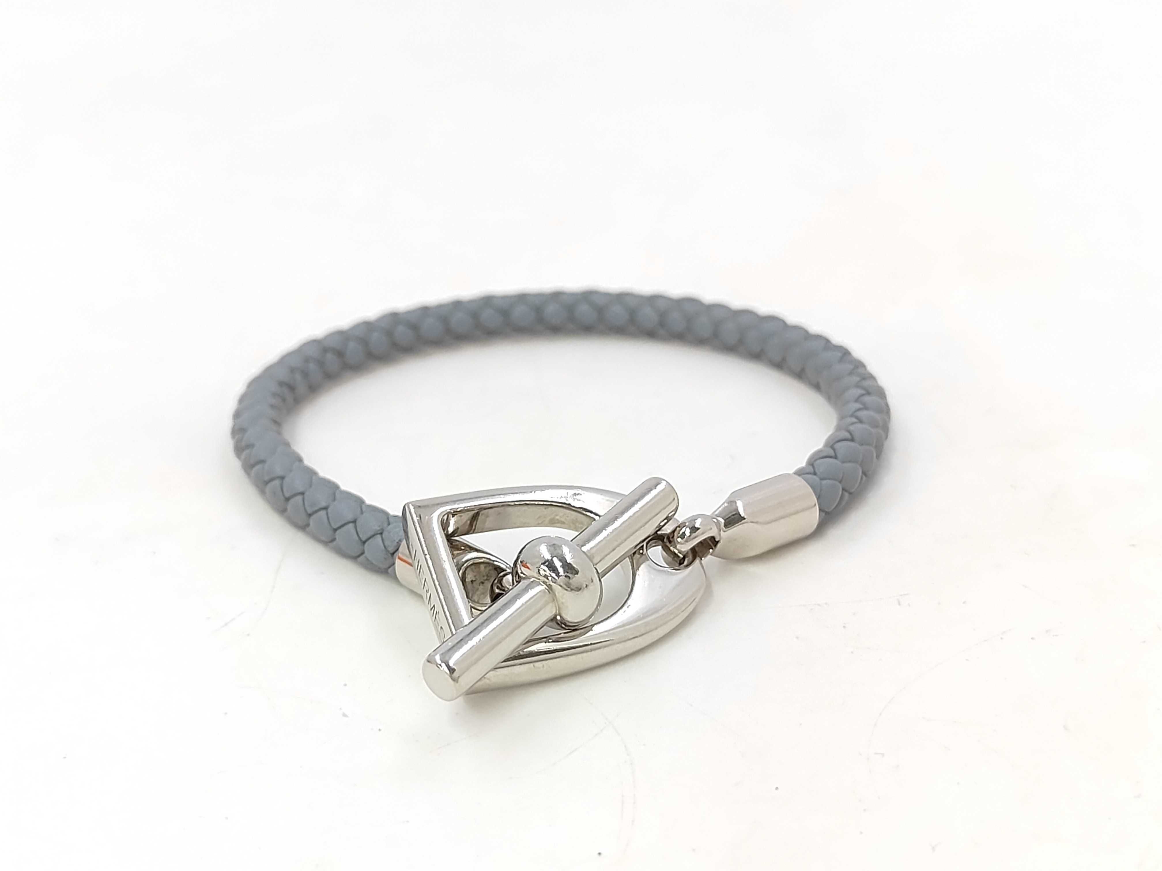 Etrier Bracelet, Silver, Blue-Gray, Veau Swift Leather, Bracelet/Bangle