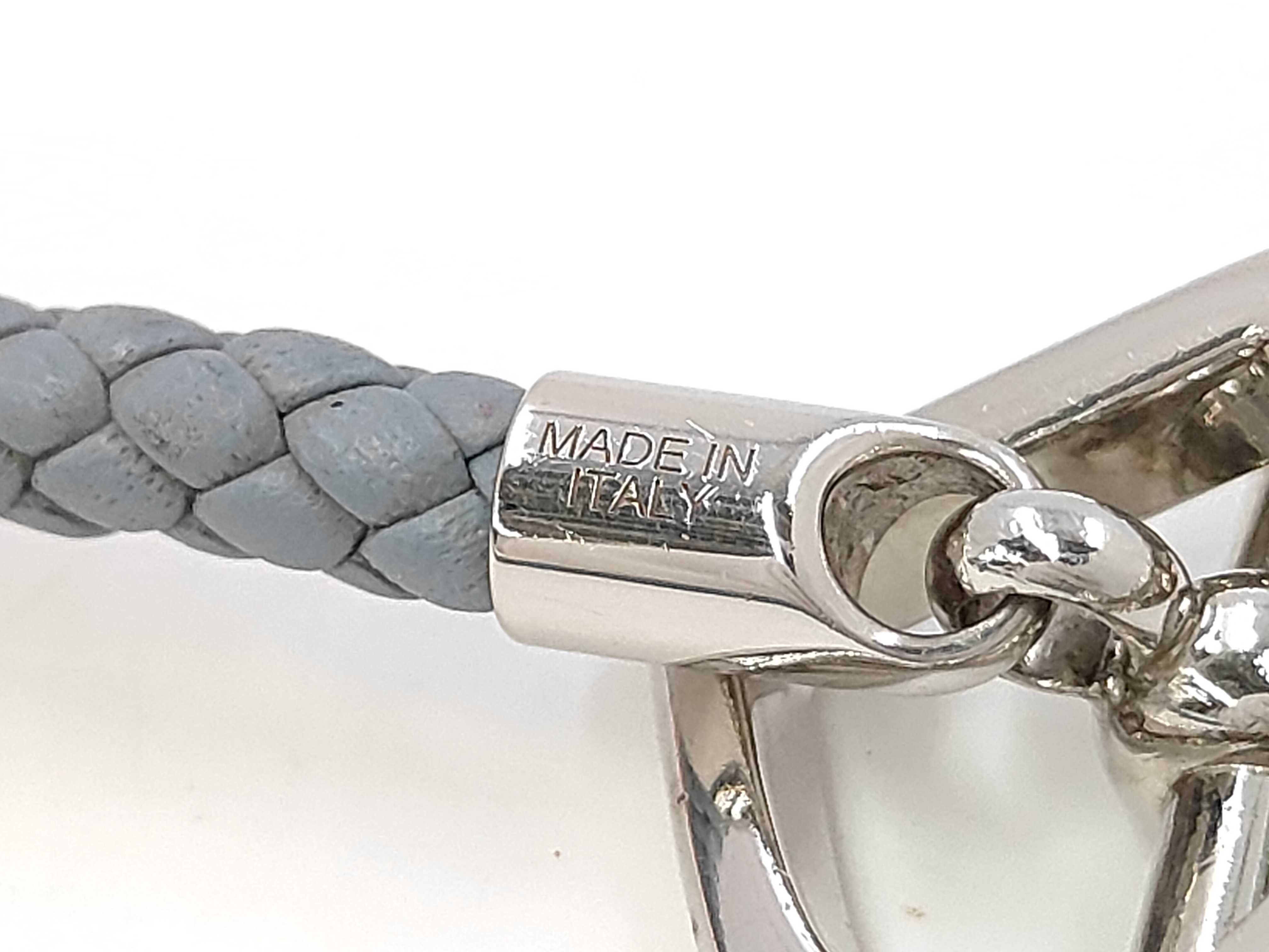 Etrier Bracelet, Silver, Blue-Gray, Veau Swift Leather, Bracelet/Bangle — view 4