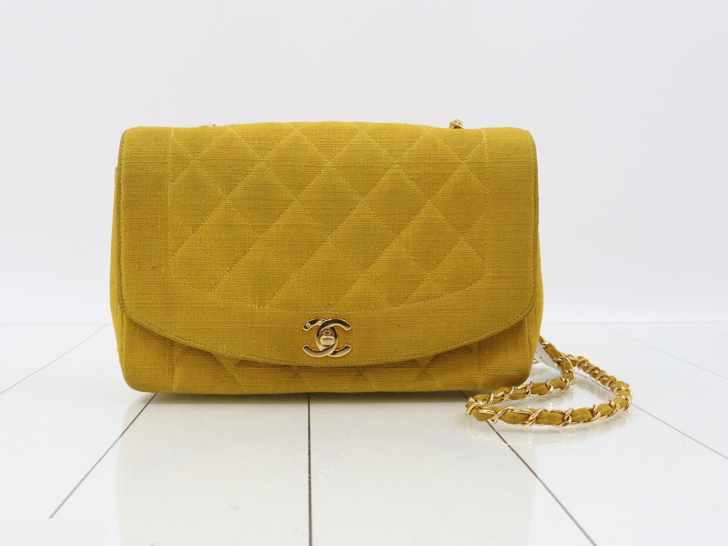 Diana Matelassé Linen Chain Shoulder Bag, Yellow