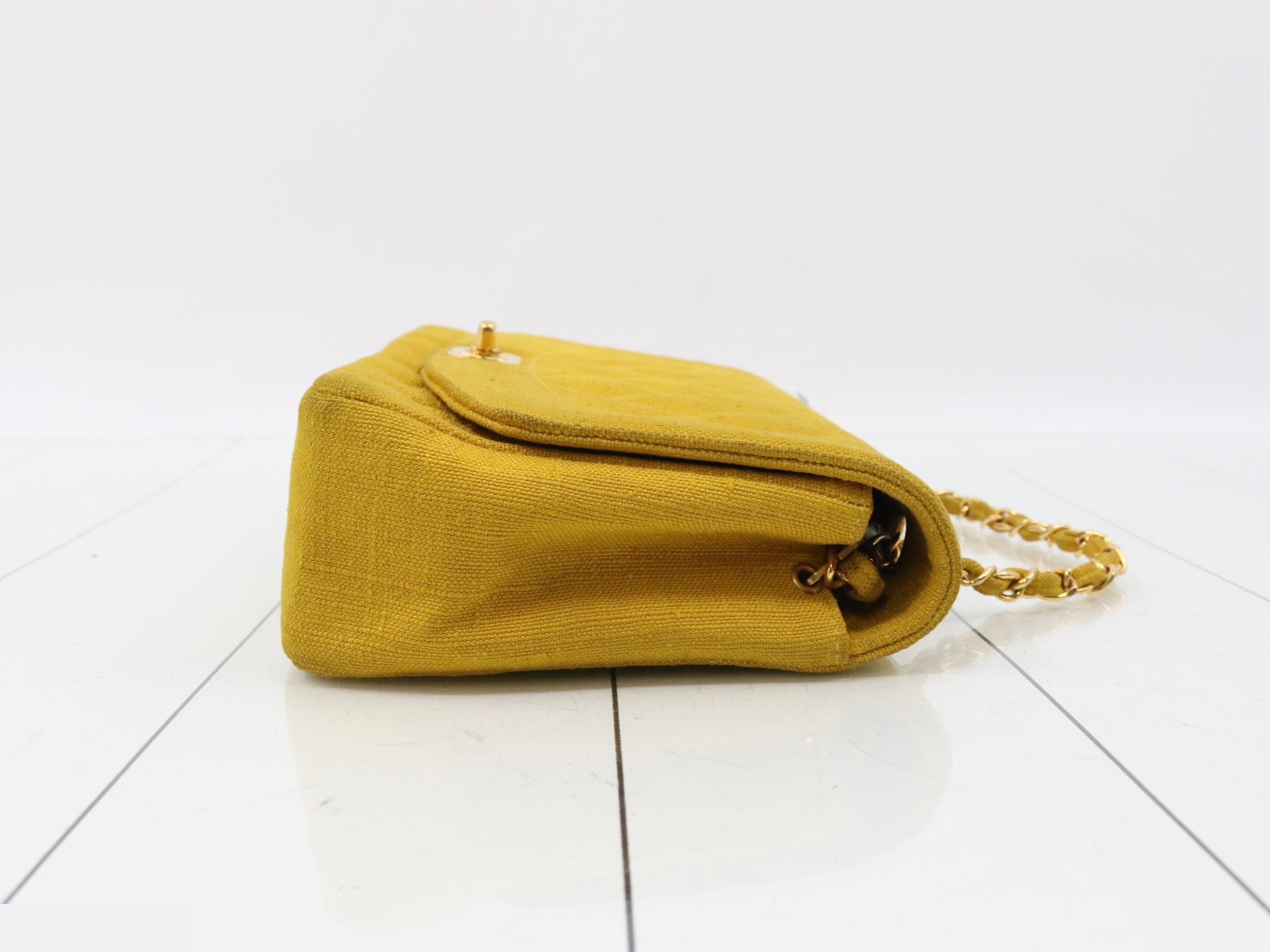 Diana Matelassé Linen Chain Shoulder Bag, Yellow — view 3