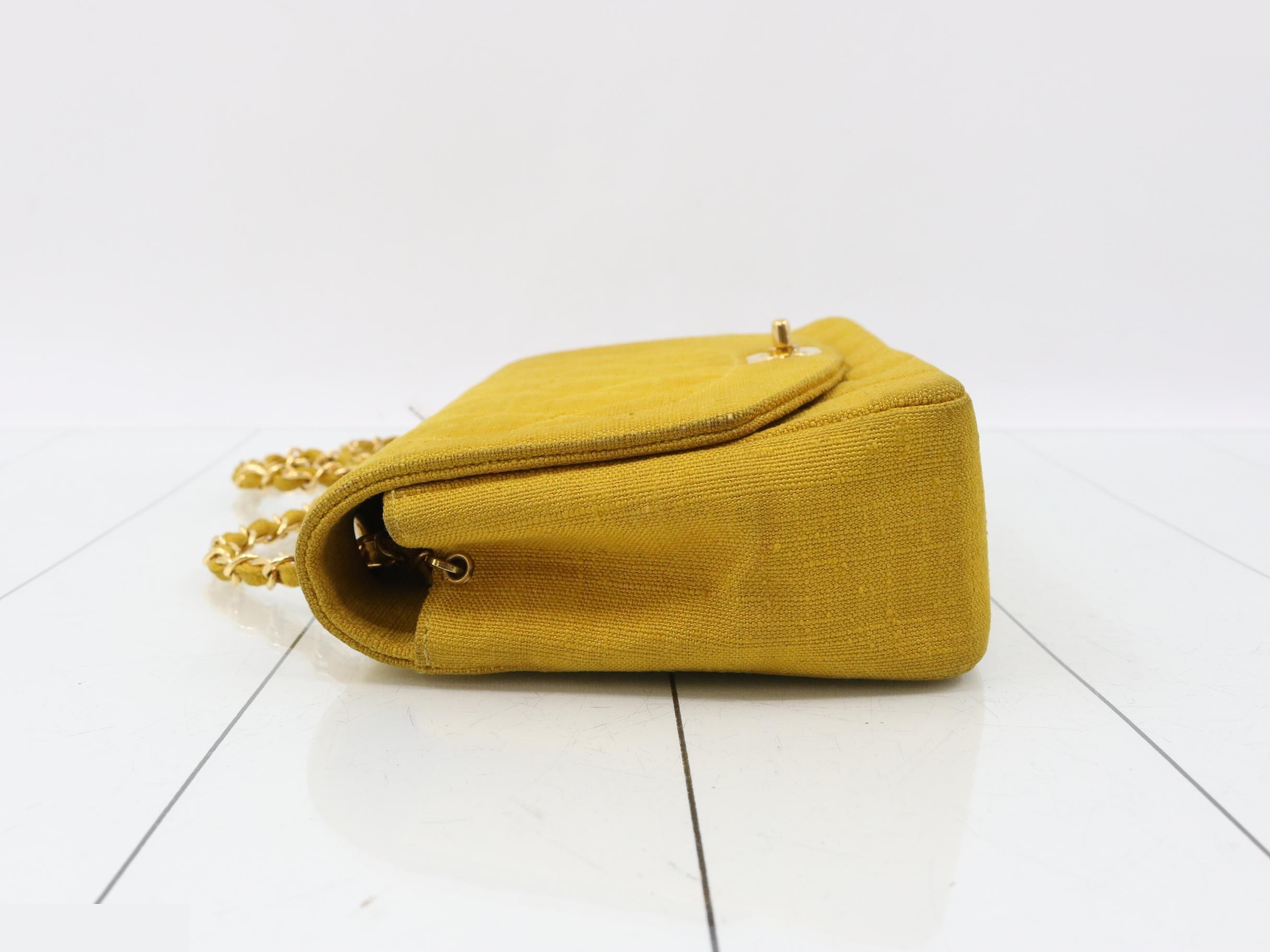 Diana Matelassé Linen Chain Shoulder Bag, Yellow — view 4