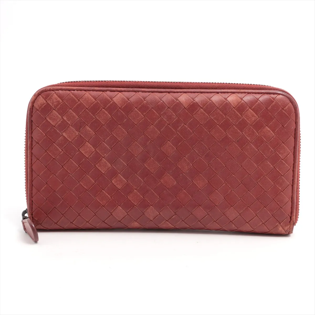 Intrecciato Leather Round Zip Wallet Brown