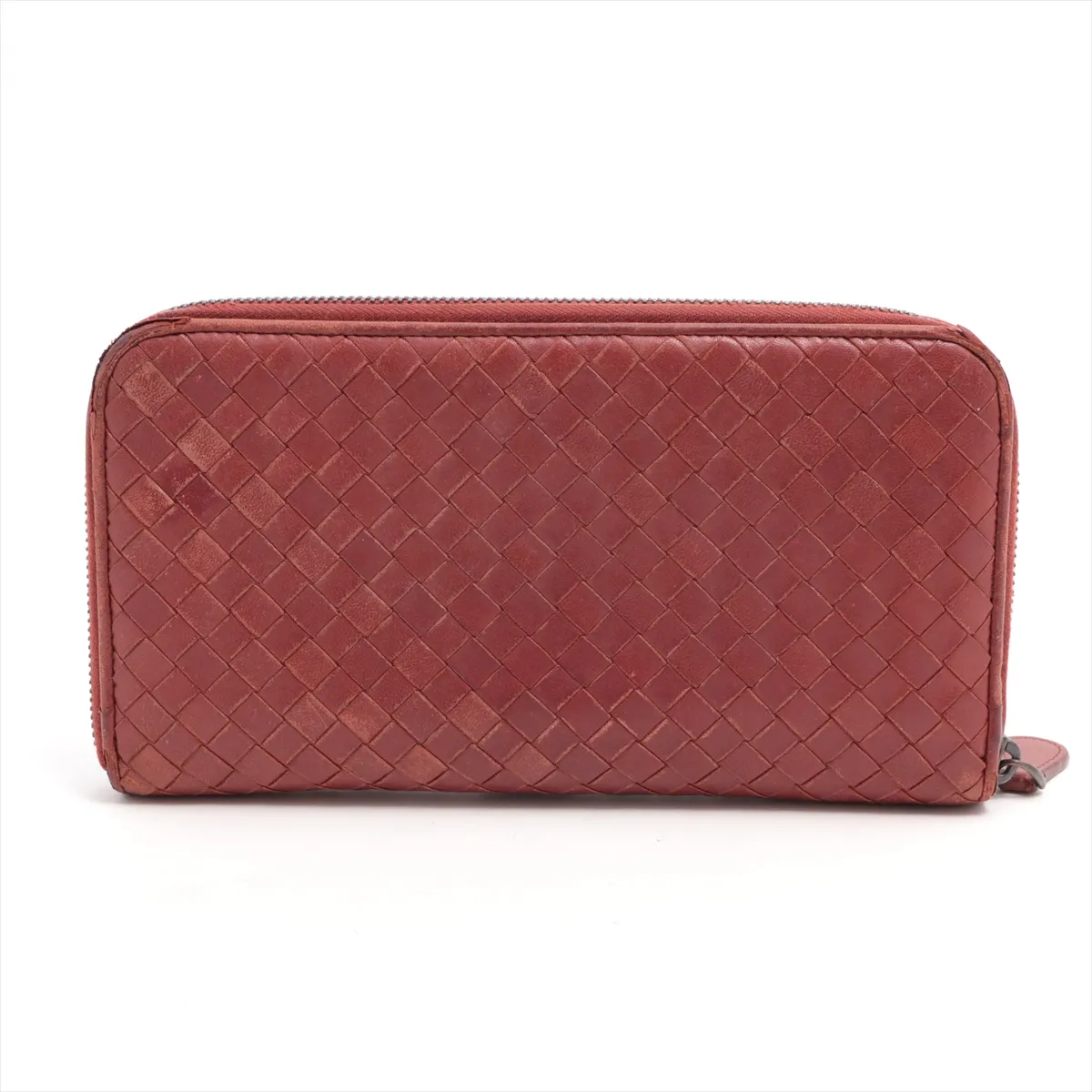 Intrecciato Leather Round Zip Wallet Brown — view 2