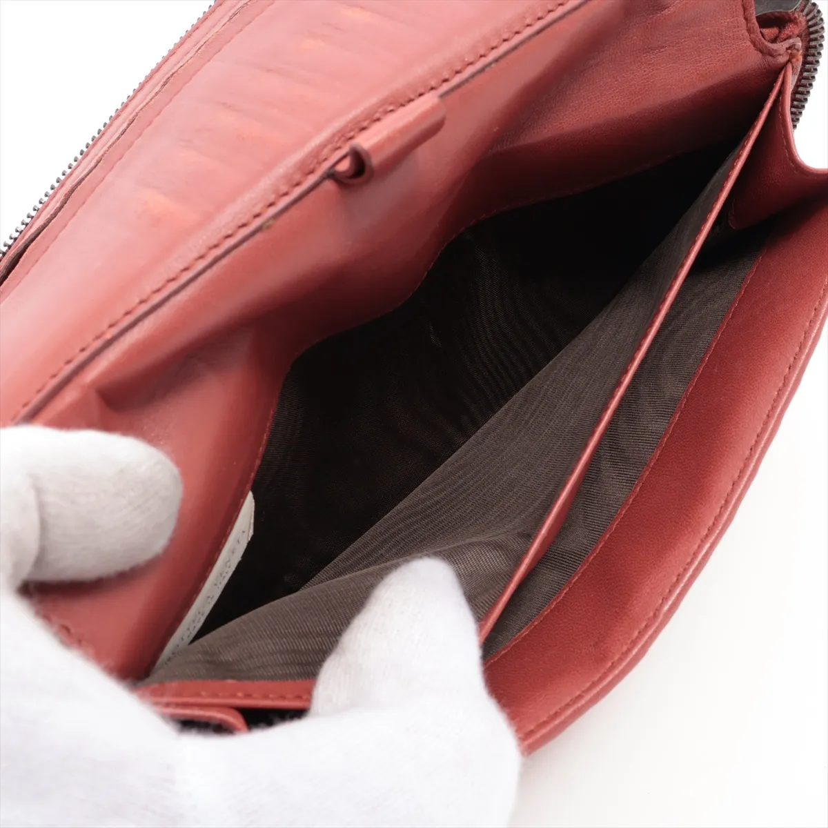 Intrecciato Leather Round Zip Wallet Brown — view 5