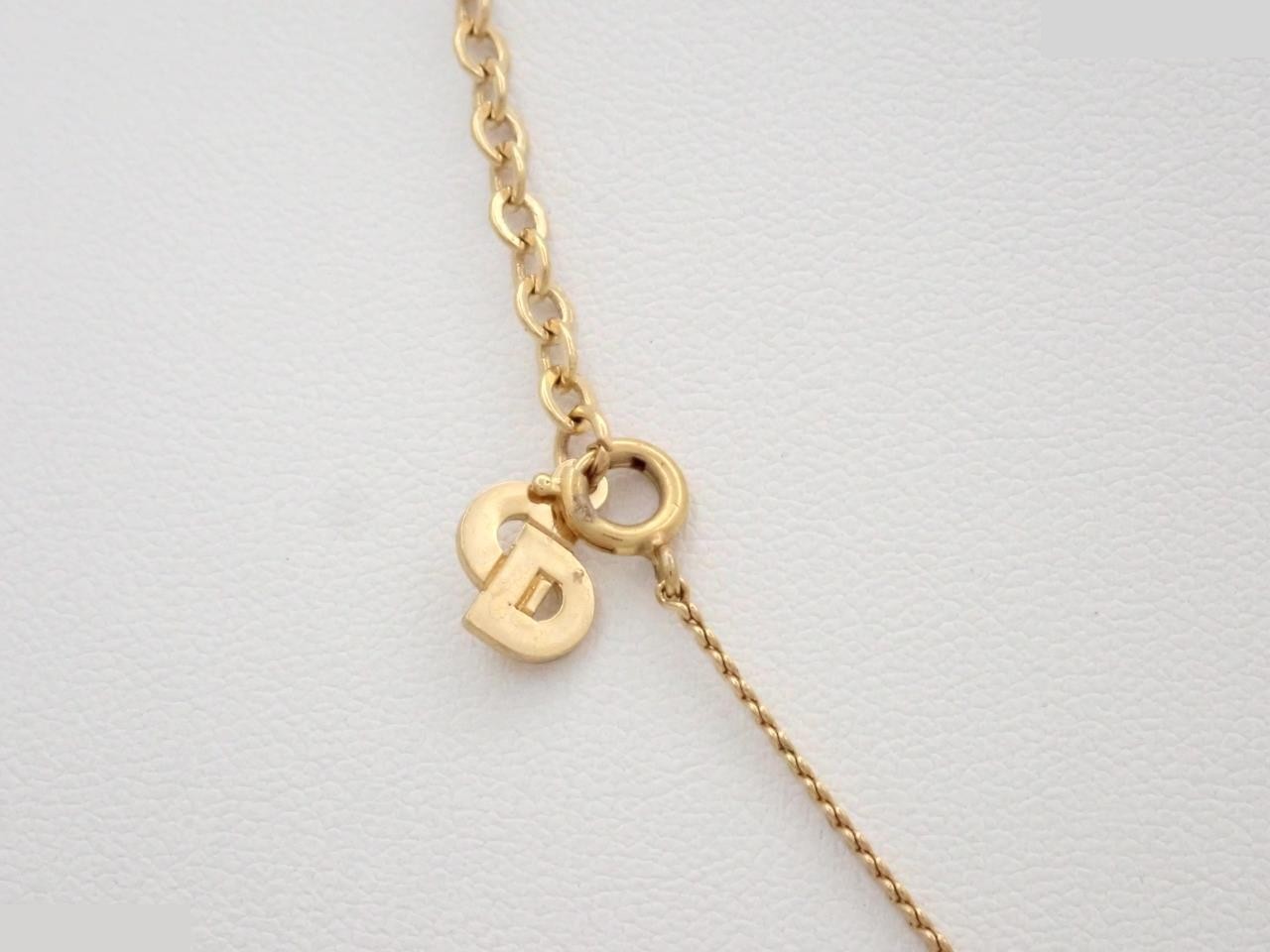 CD logo necklace, gold, rhinestones, chain approximately 42cm long. — view 2