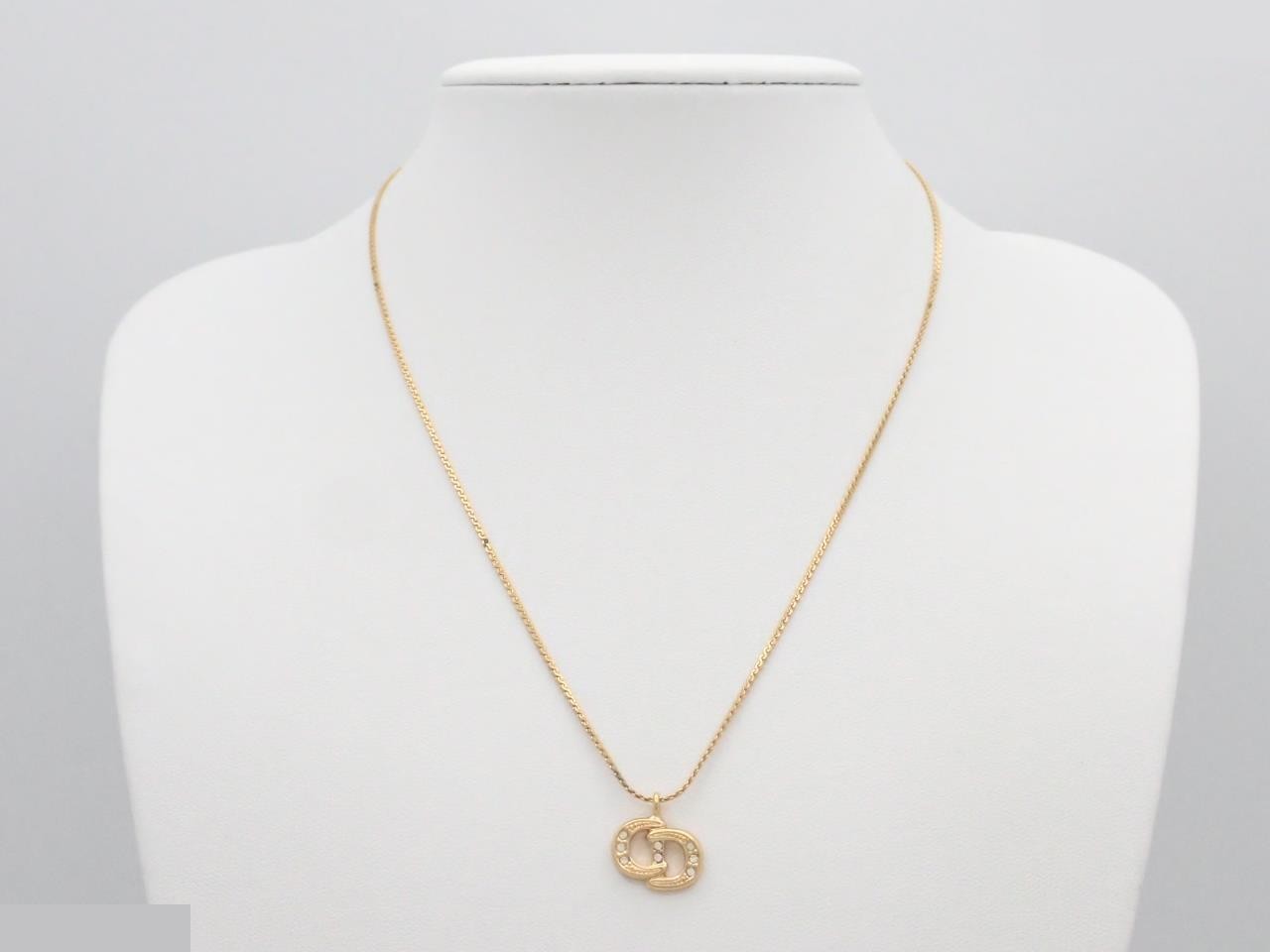 CD logo necklace, gold, rhinestones, chain approximately 42cm long. — view 3