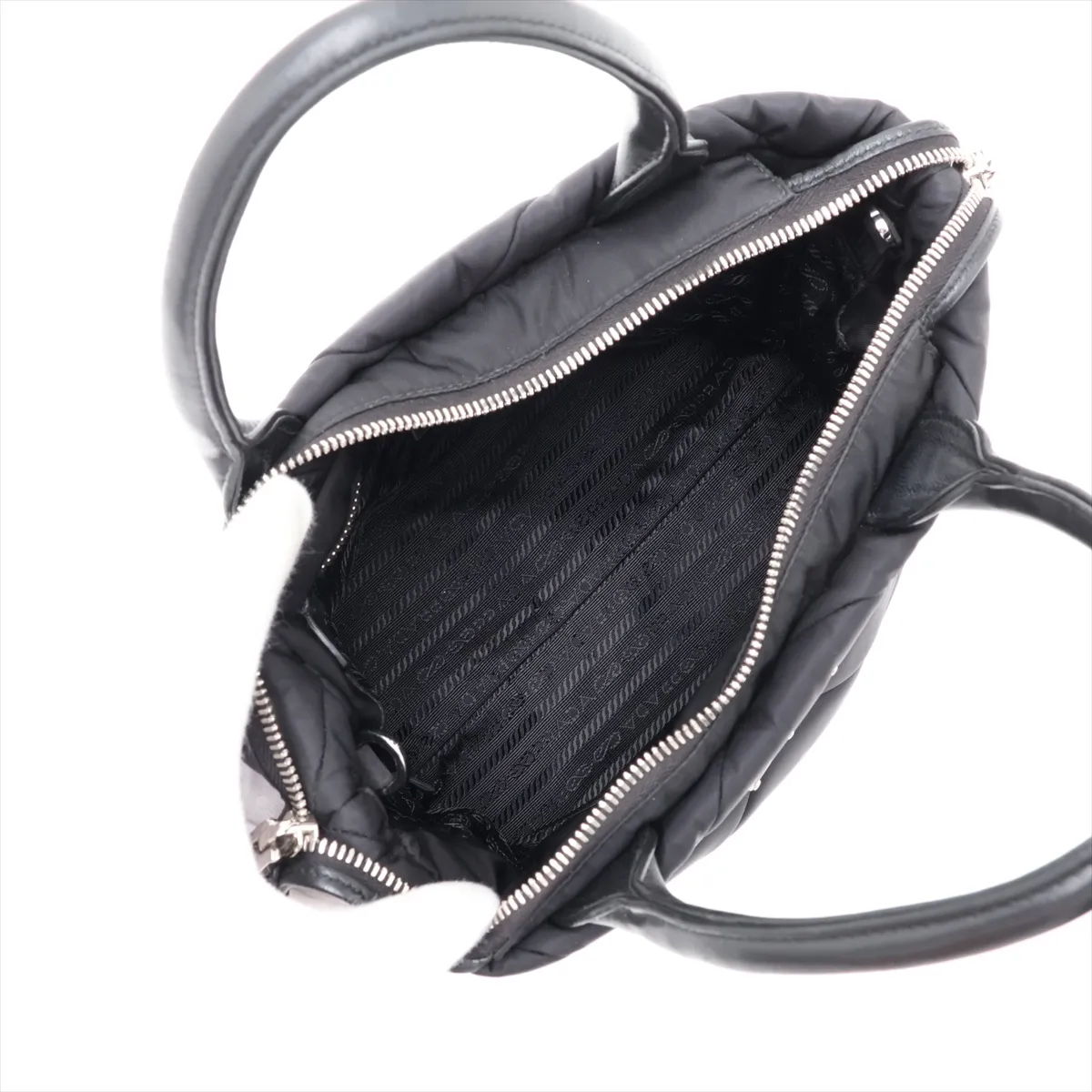 Tessuto Quilted Nylon x Leather 2-Way Handbag, Black — view 8