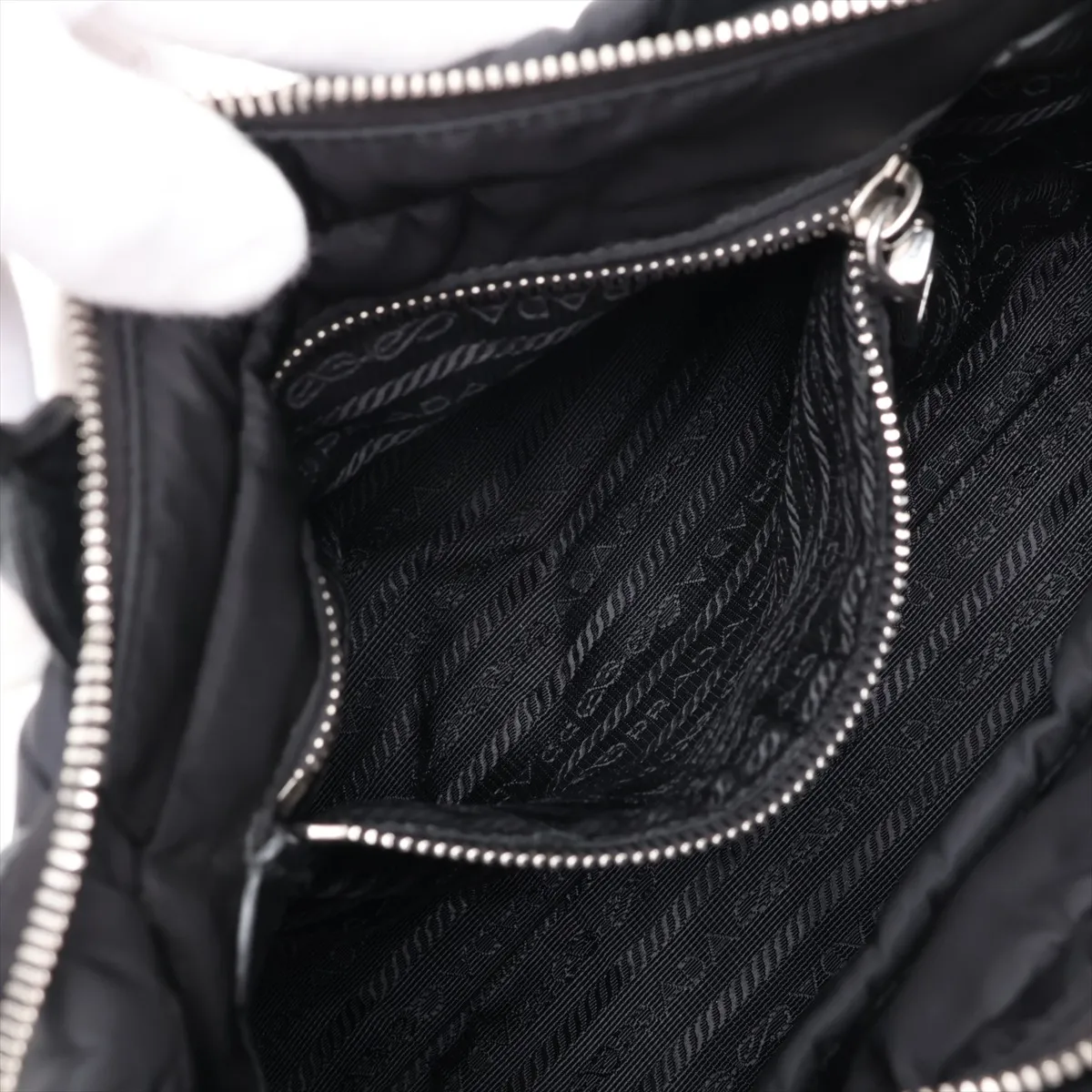 Tessuto Quilted Nylon x Leather 2-Way Handbag, Black — view 9