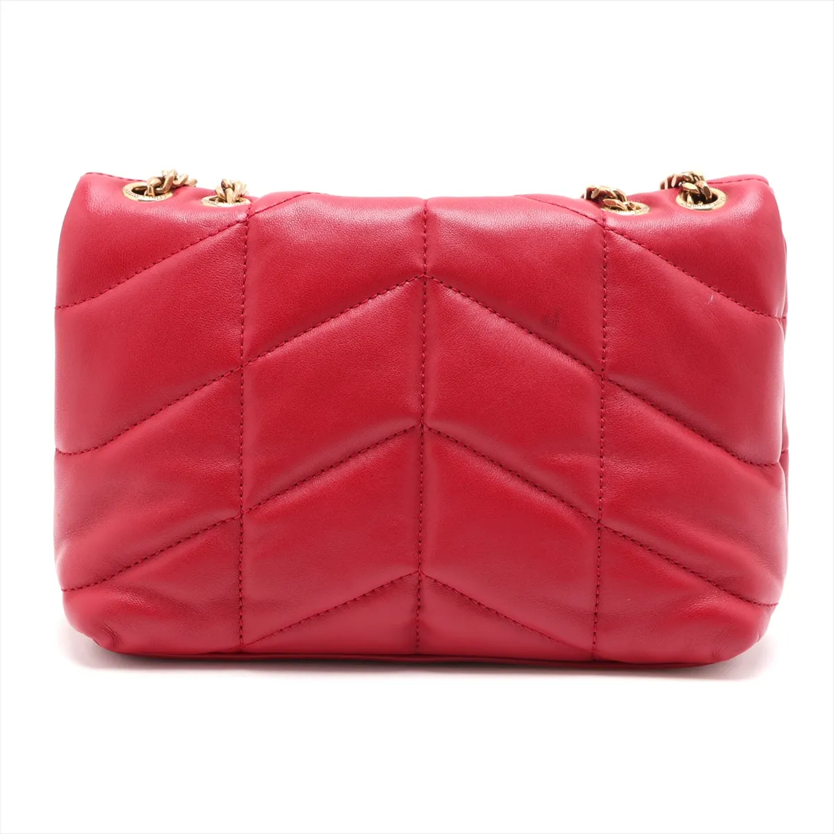 Puffer Leather Chain Shoulder Bag, Red, 759337 — view 2