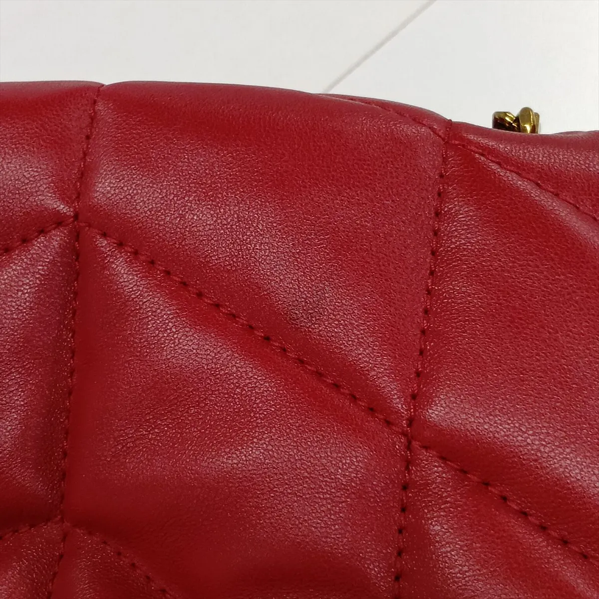 Puffer Leather Chain Shoulder Bag, Red, 759337 — view 15