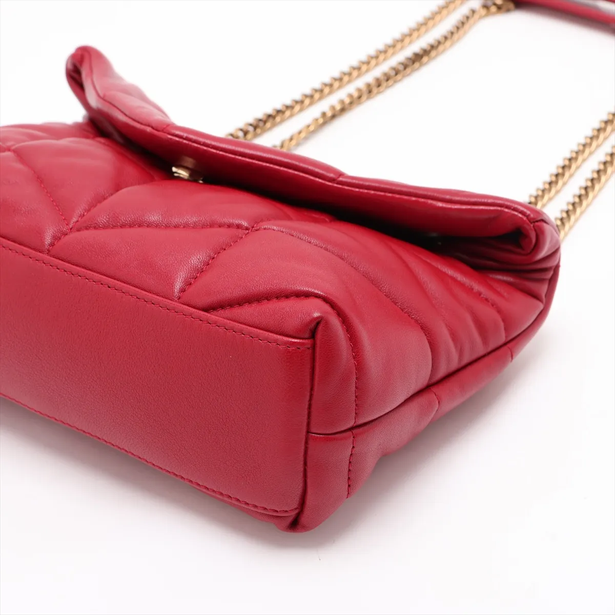 Puffer Leather Chain Shoulder Bag, Red, 759337 — view 3