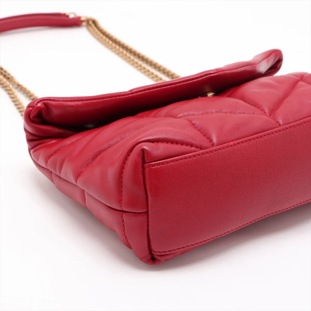 Puffer Leather Chain Shoulder Bag, Red, 759337 — view 4