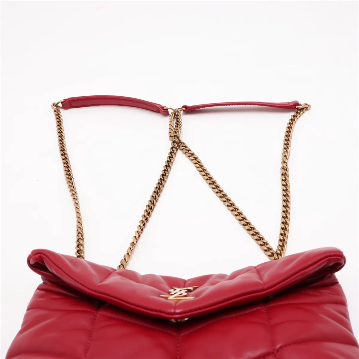 Puffer Leather Chain Shoulder Bag, Red, 759337 — view 6