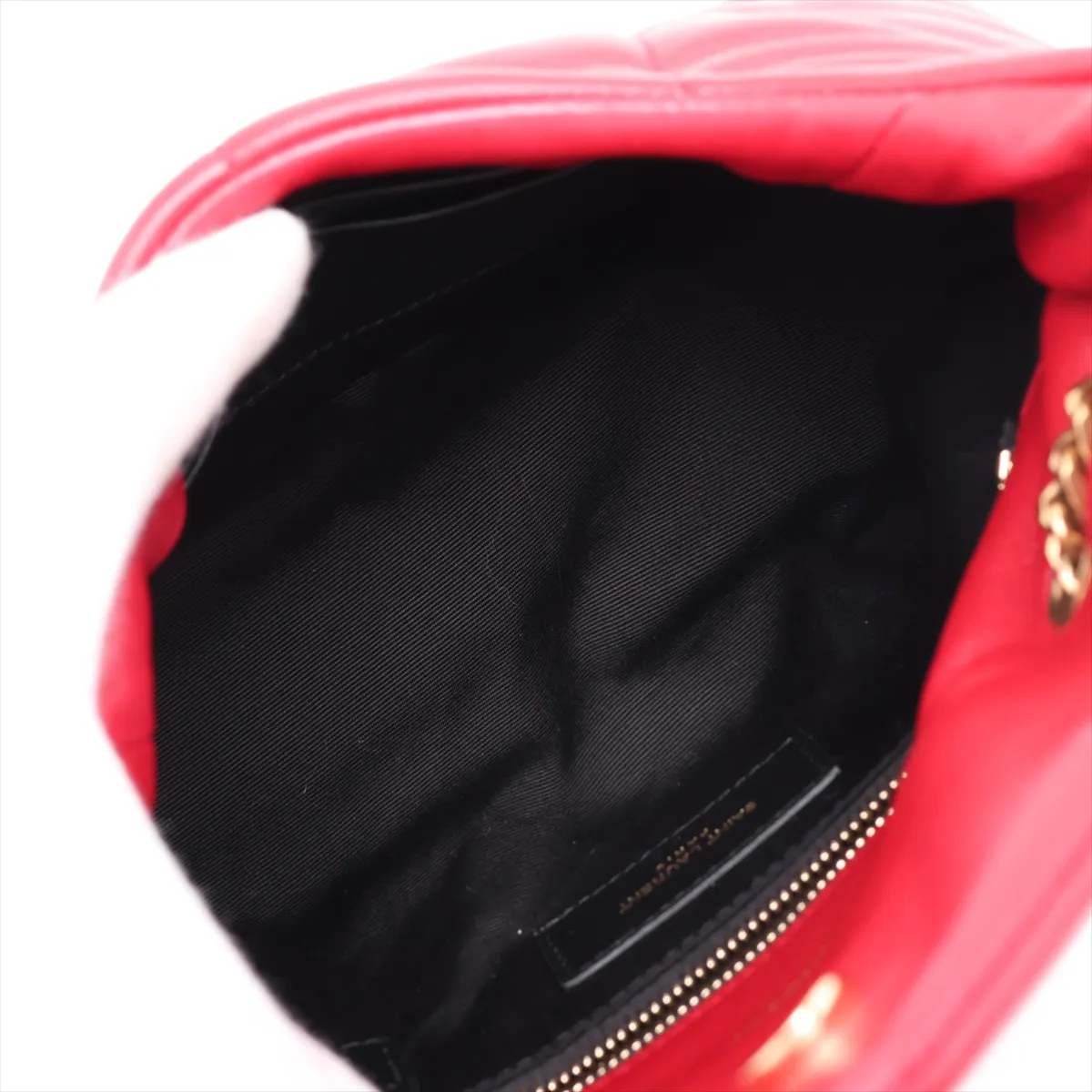 Puffer Leather Chain Shoulder Bag, Red, 759337 — view 7
