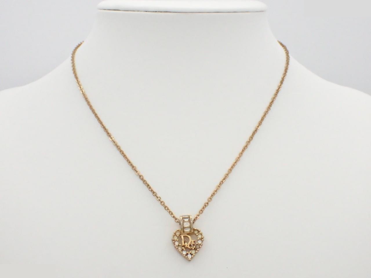 Heart motif rhinestone gold-plated necklace, neck circumference approximately 47cm — view 3