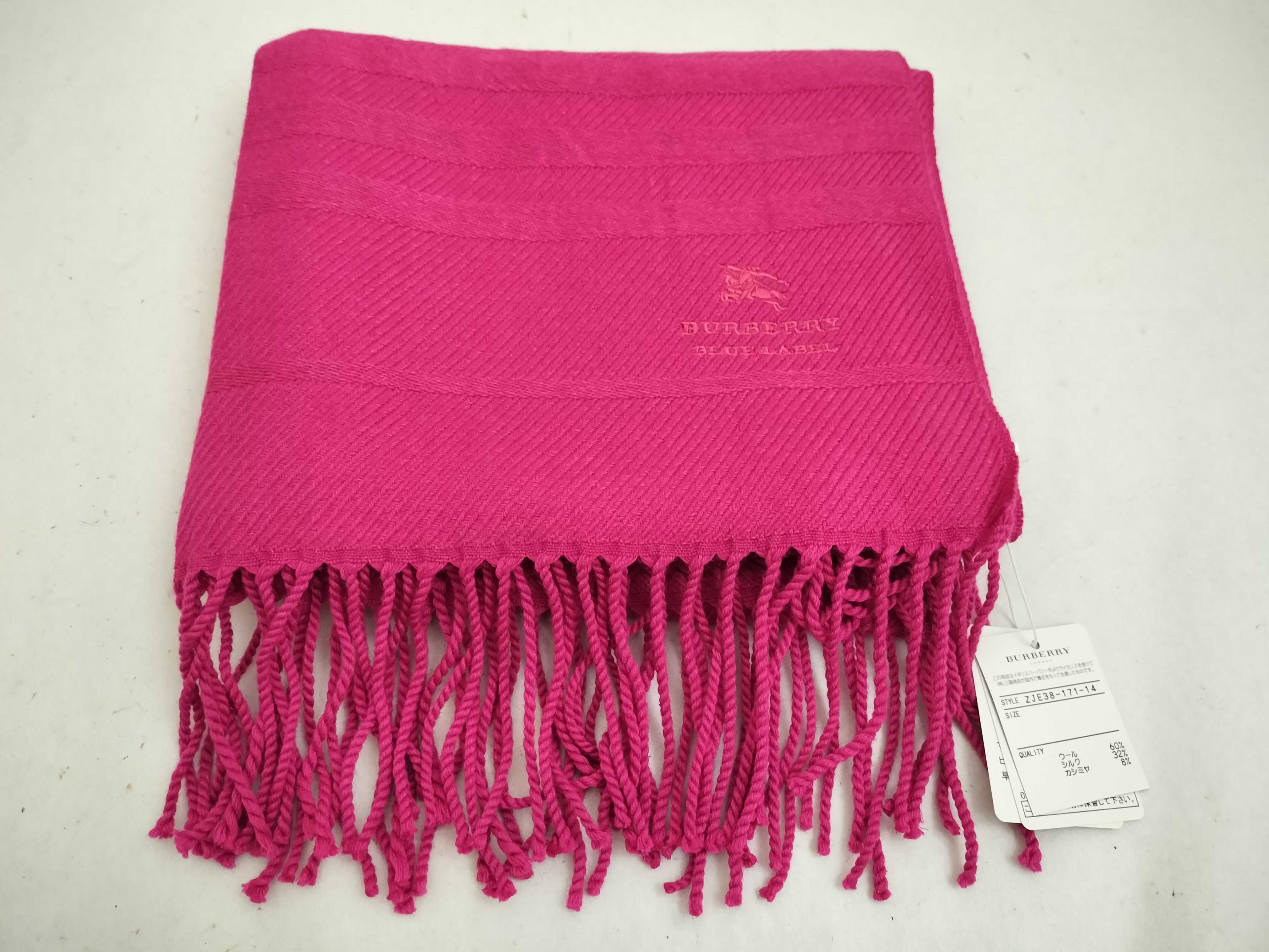 Blue Label Fringe Scarf, Horse Logo, Wool x Silk x Cashmere, Fuchsia Pink, with Box and Tags, Other Accessories