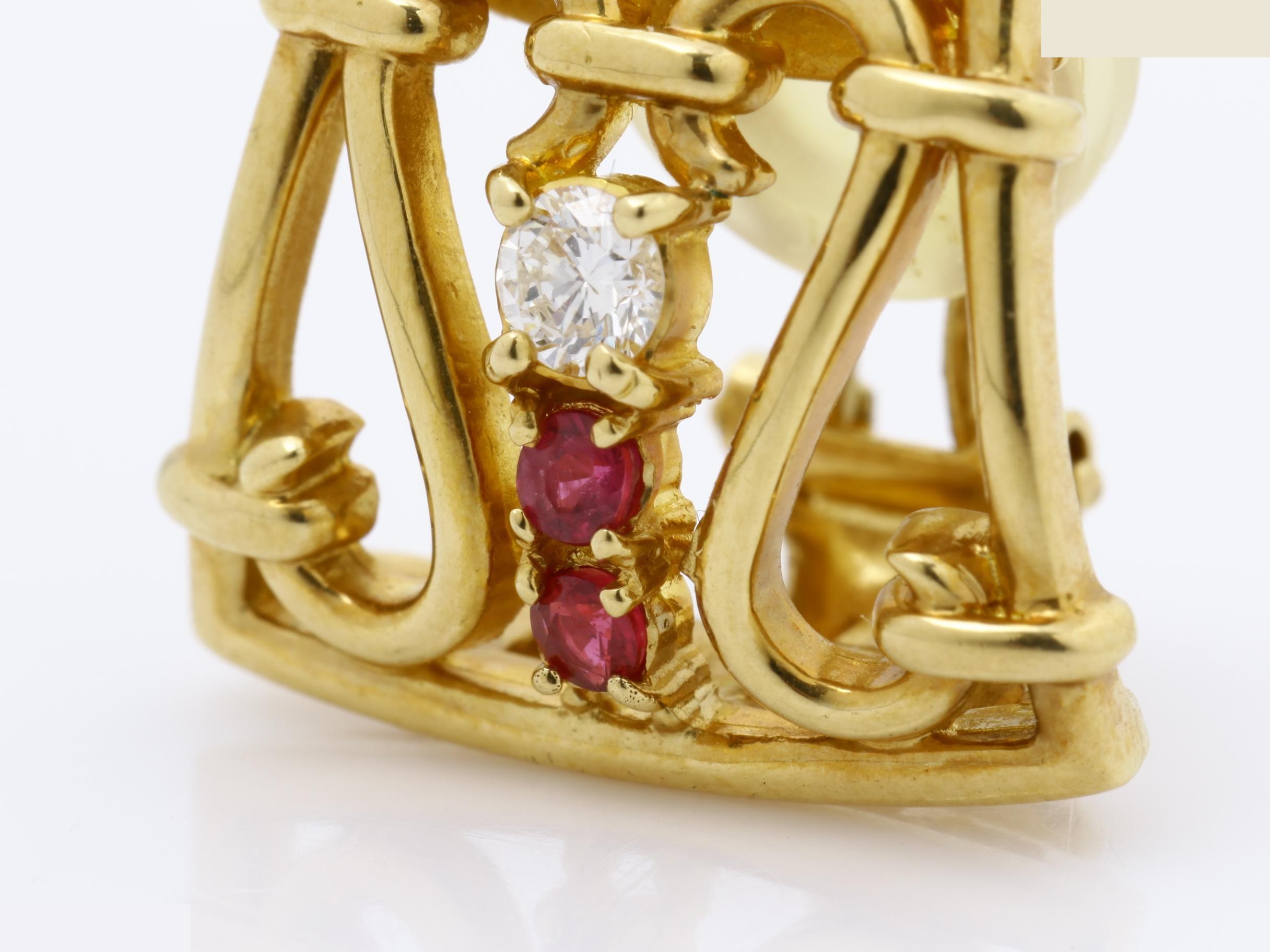 Diamond/Ruby Earrings, 750YG, D0.0.10 x 2, R0.11 x 2 — view 3