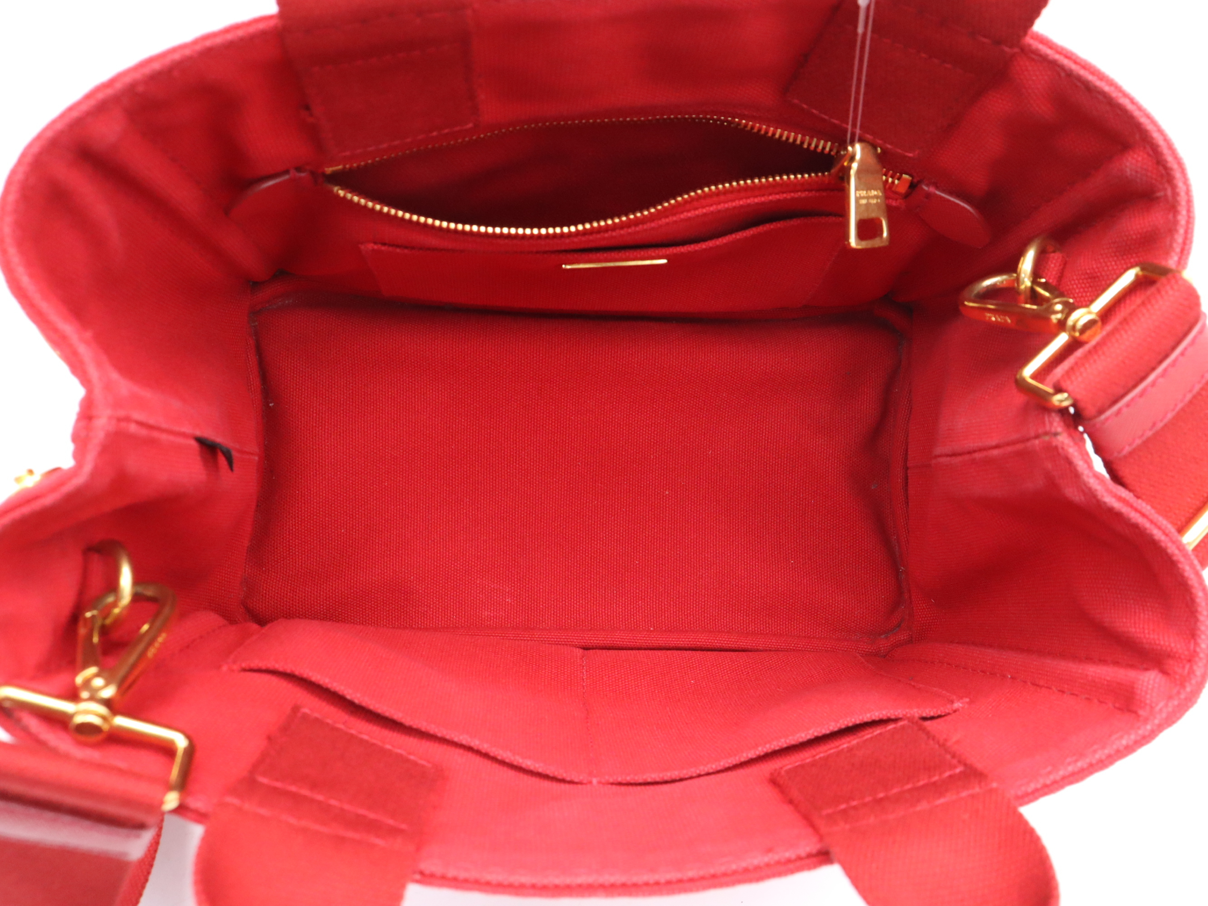Canvas Canapa 2-Way Handbag, Red with Gold Hardware, Shoulder Strap, and Dust Bag. — view 11