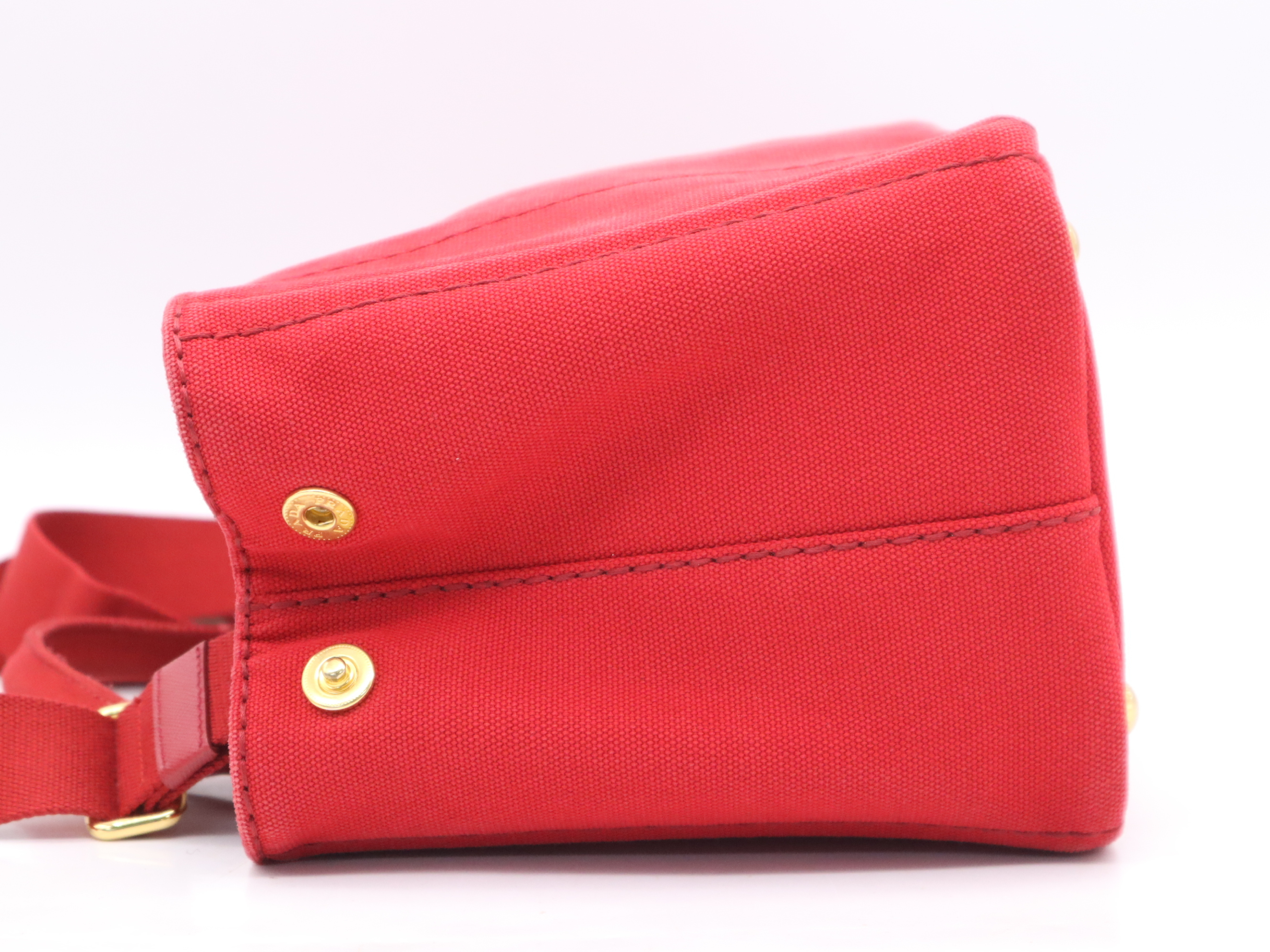 Canvas Canapa 2-Way Handbag, Red with Gold Hardware, Shoulder Strap, and Dust Bag. — view 3