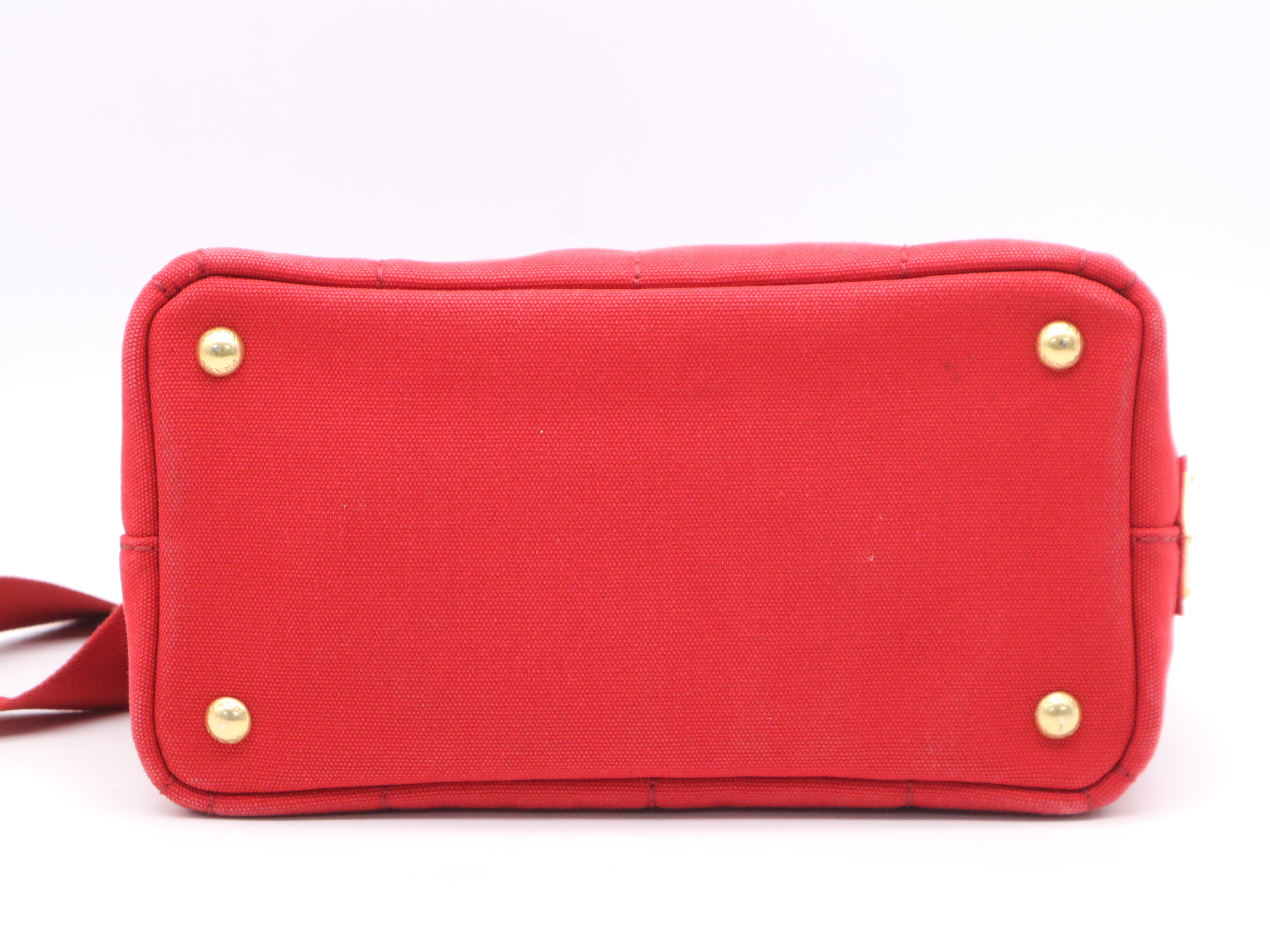 Canvas Canapa 2-Way Handbag, Red with Gold Hardware, Shoulder Strap, and Dust Bag. — view 4