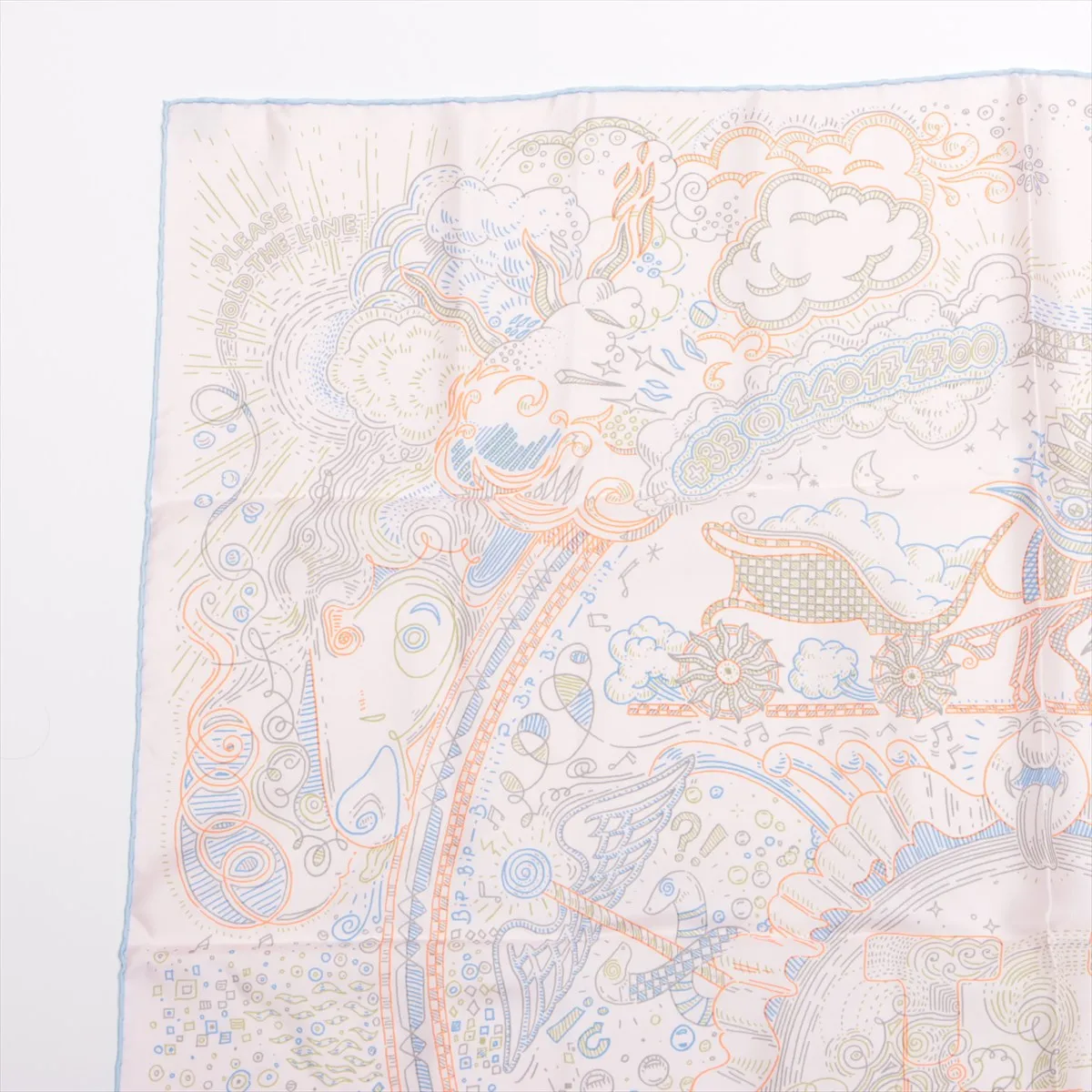 Carre 90 PLEASE HOLD THE LINE scarf, silk, pink. Shows signs of wear, — view 2