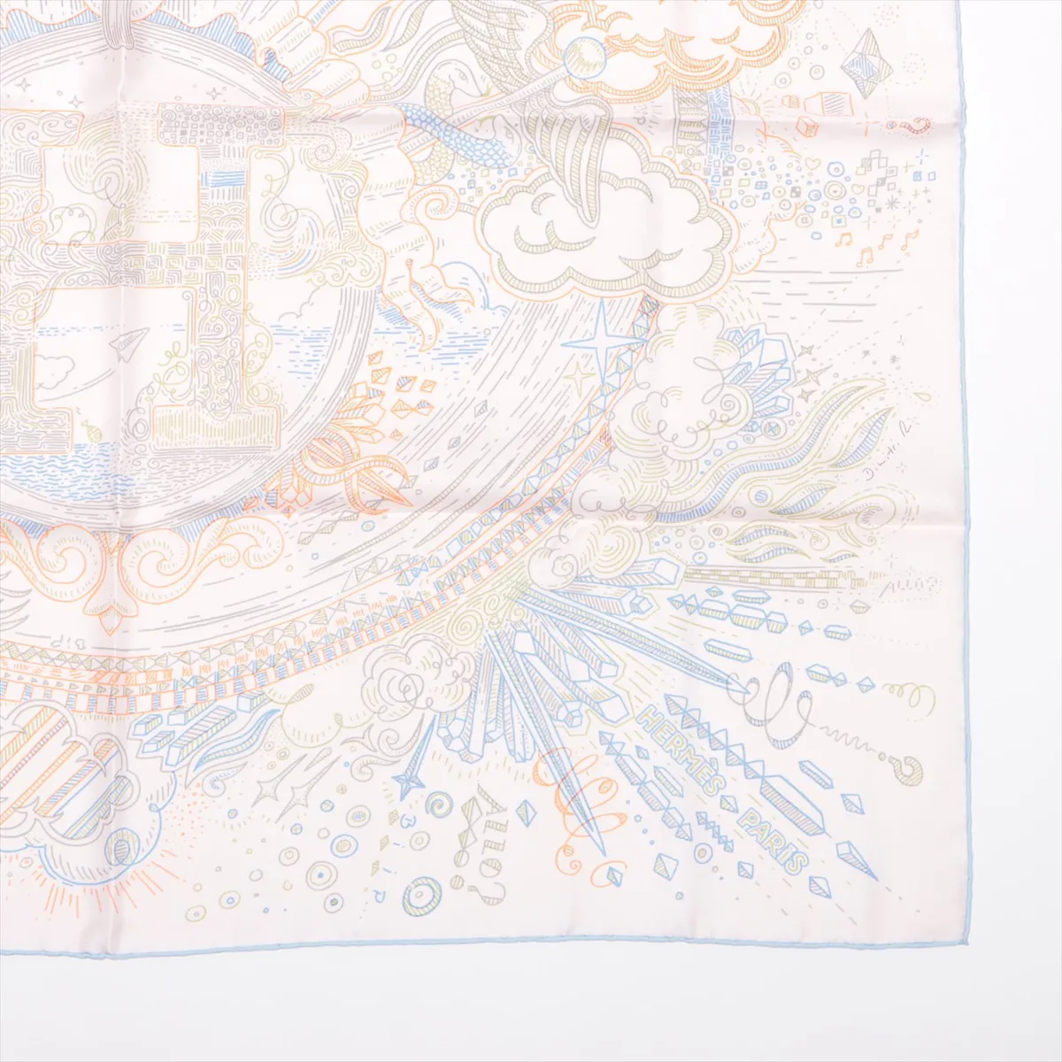 Carre 90 PLEASE HOLD THE LINE scarf, silk, pink. Shows signs of wear, — view 4