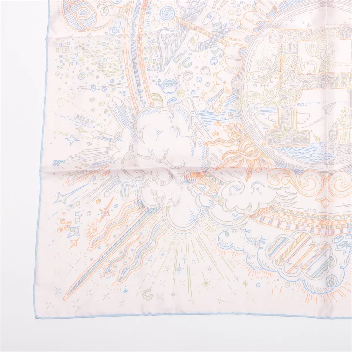 Carre 90 PLEASE HOLD THE LINE scarf, silk, pink. Shows signs of wear, — view 5