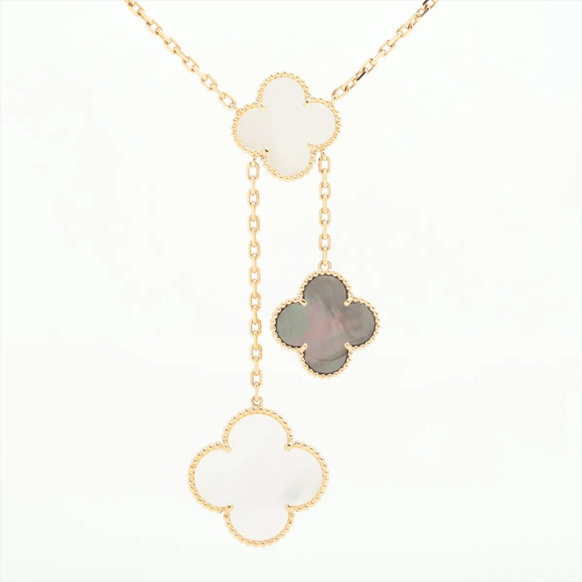 Magic Alhambra 6P Shell Onyx Necklace 750 (YG) 27.1g JE270558 (Bent clasp, exposed spring, — view 2