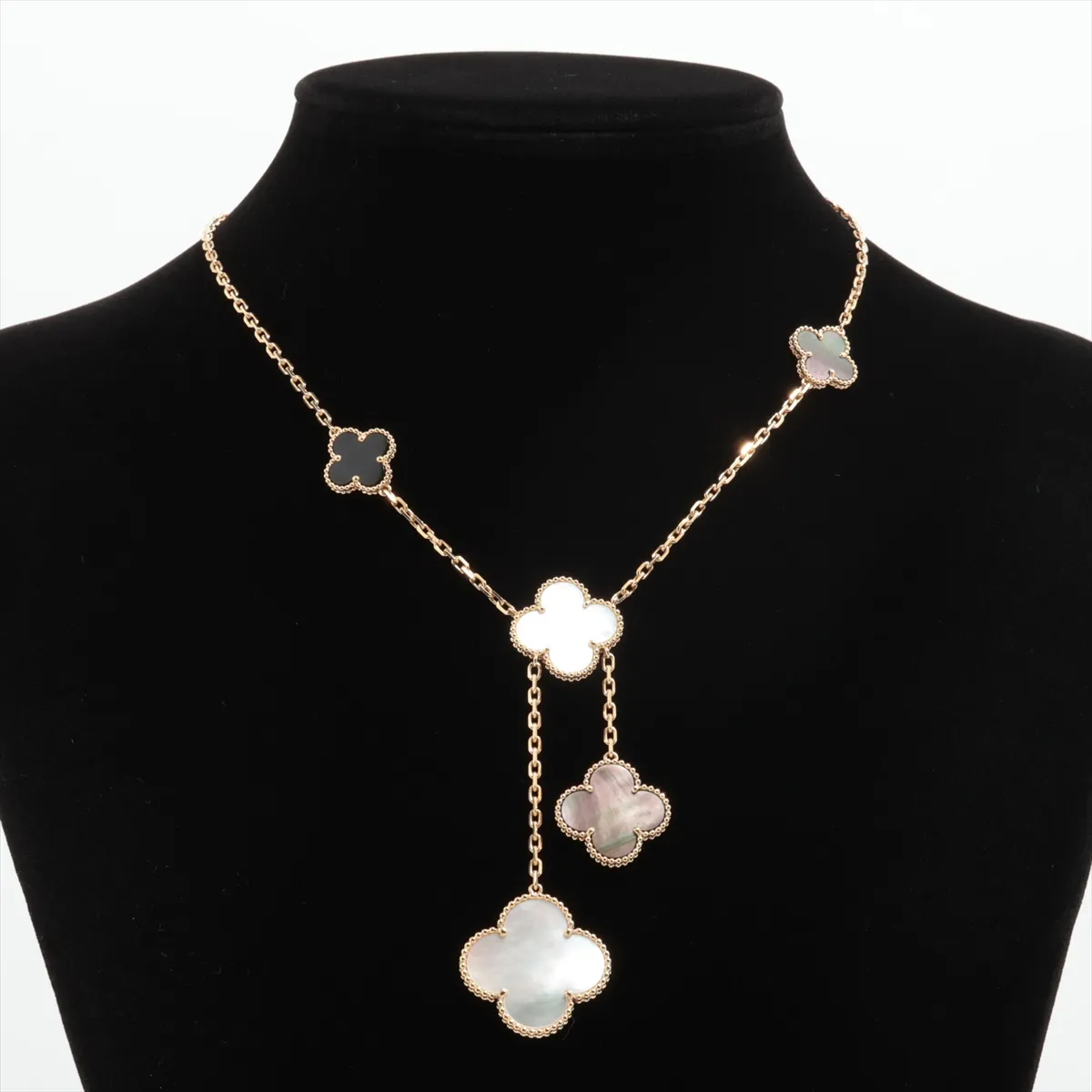 Magic Alhambra 6P Shell Onyx Necklace 750 (YG) 27.1g JE270558 (Bent clasp, exposed spring, — view 6