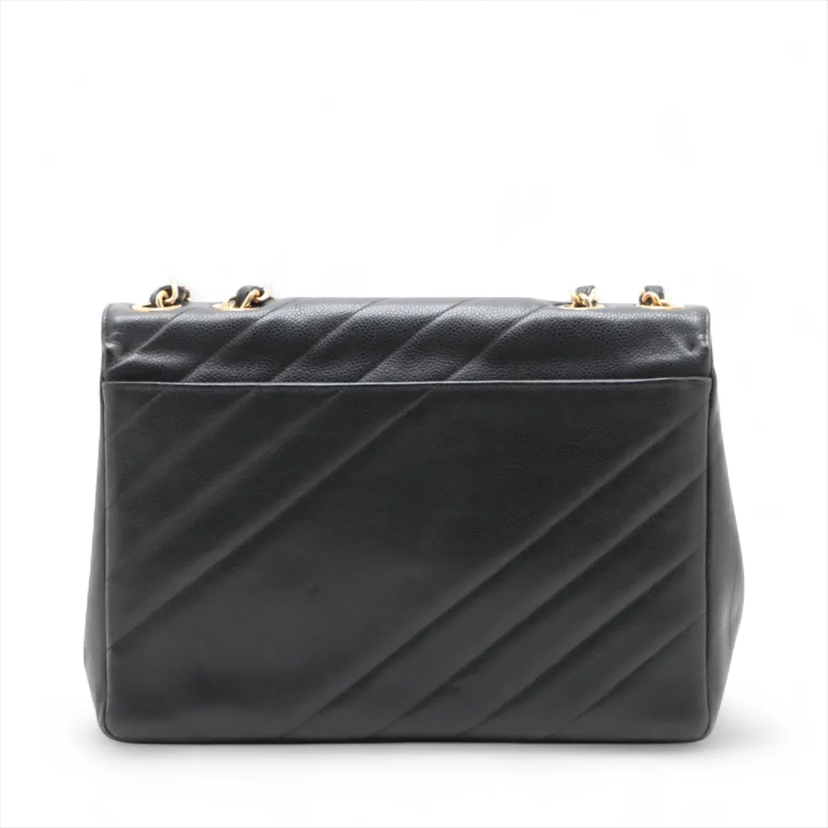 bias stitch caviar skin single flap double chain bag black gold hardware — view 2