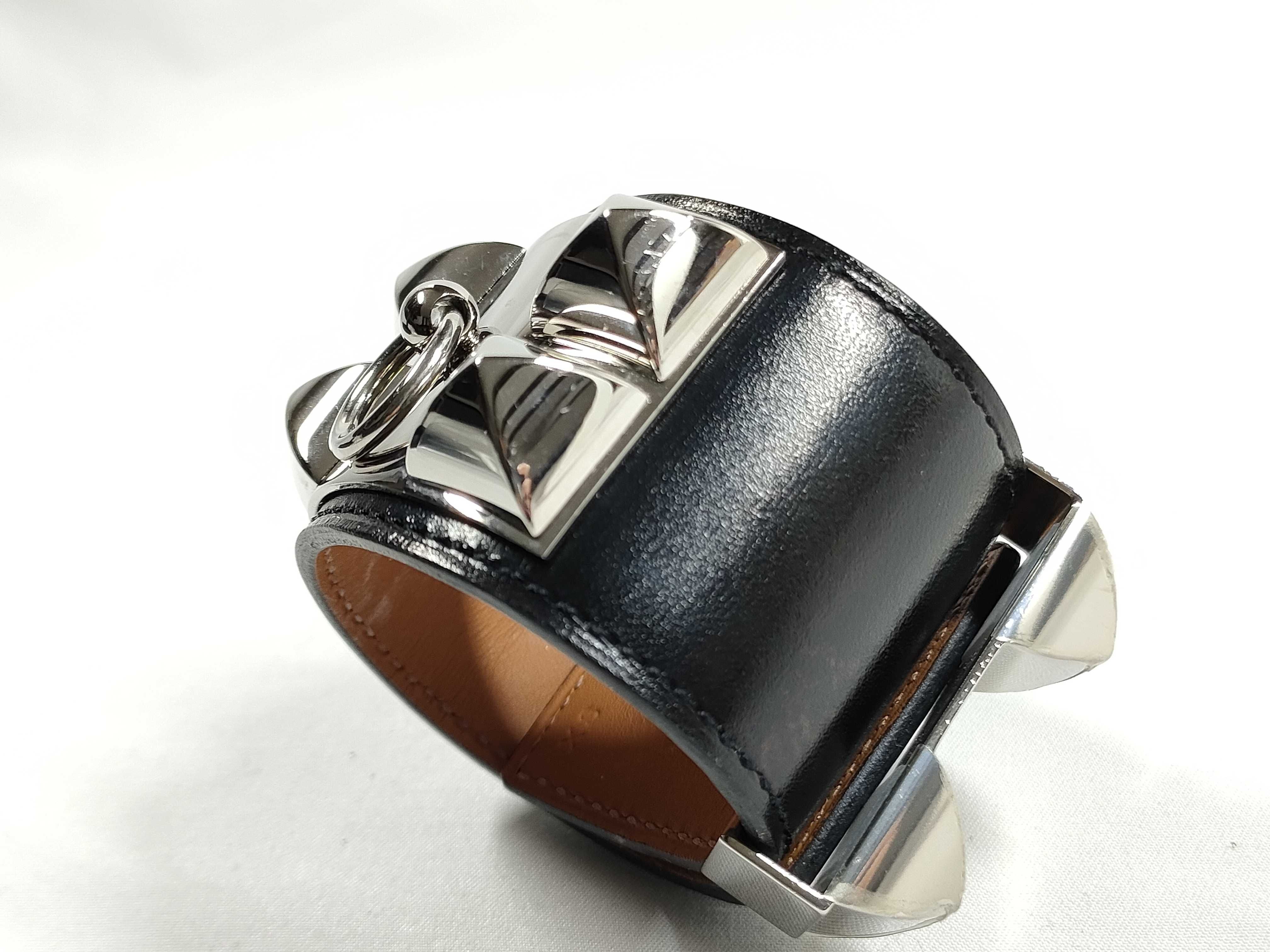 Collier de Chien Bracelet/Bangle, Black with Silver Hardware, X Stamp — view 8