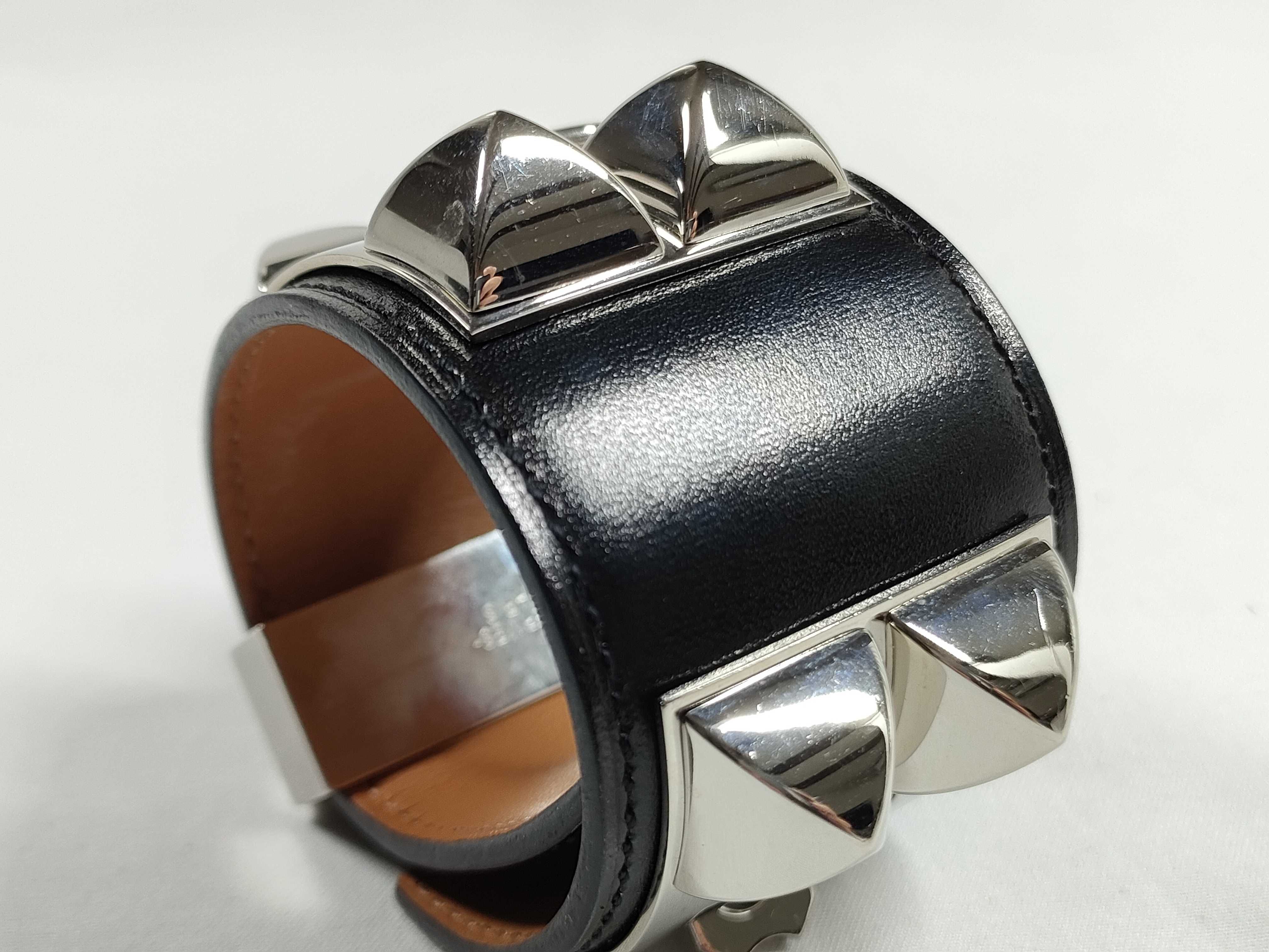 Collier de Chien Bracelet/Bangle, Black with Silver Hardware, X Stamp — view 10