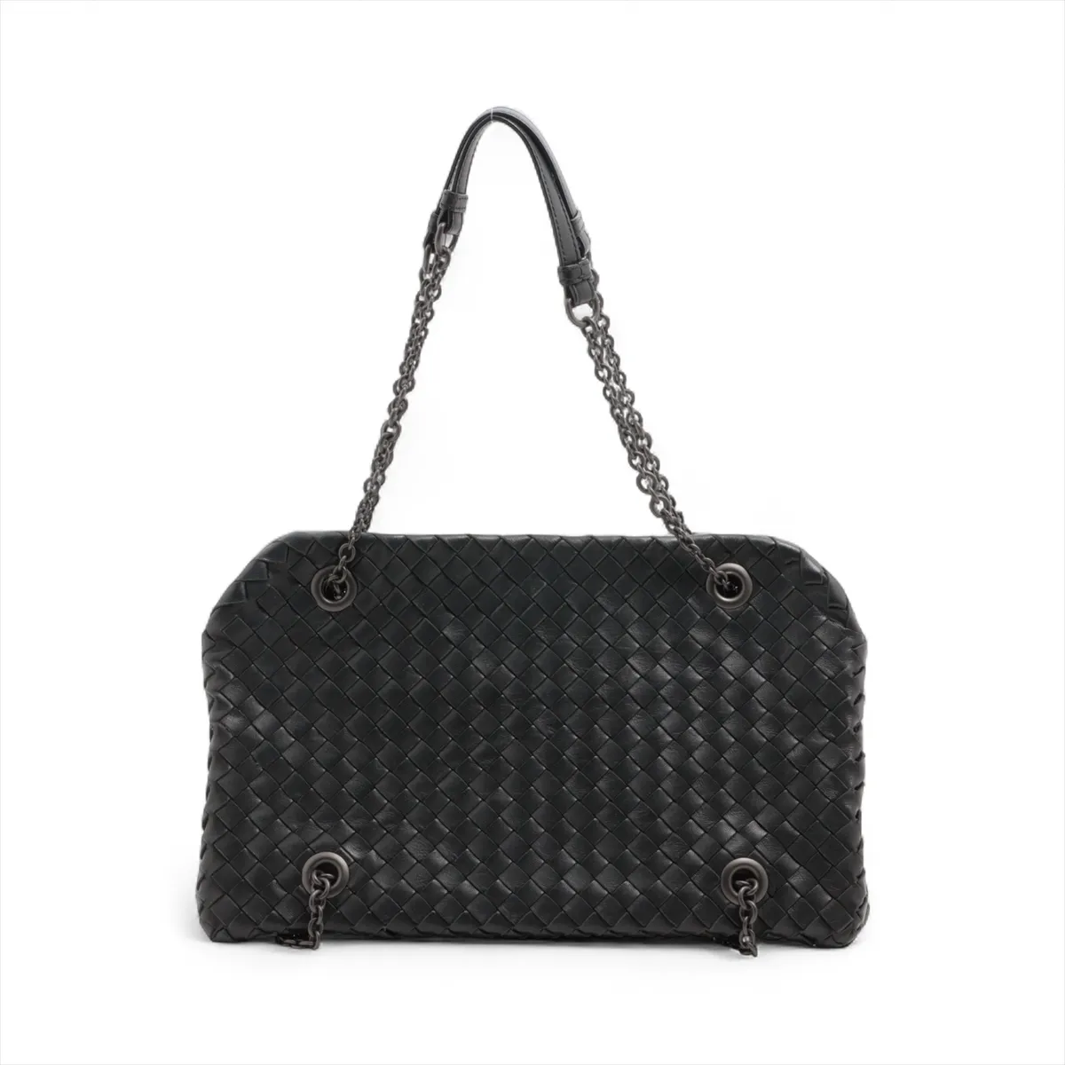 Intrecciato Leather Chain Shoulder Bag Black — view 2