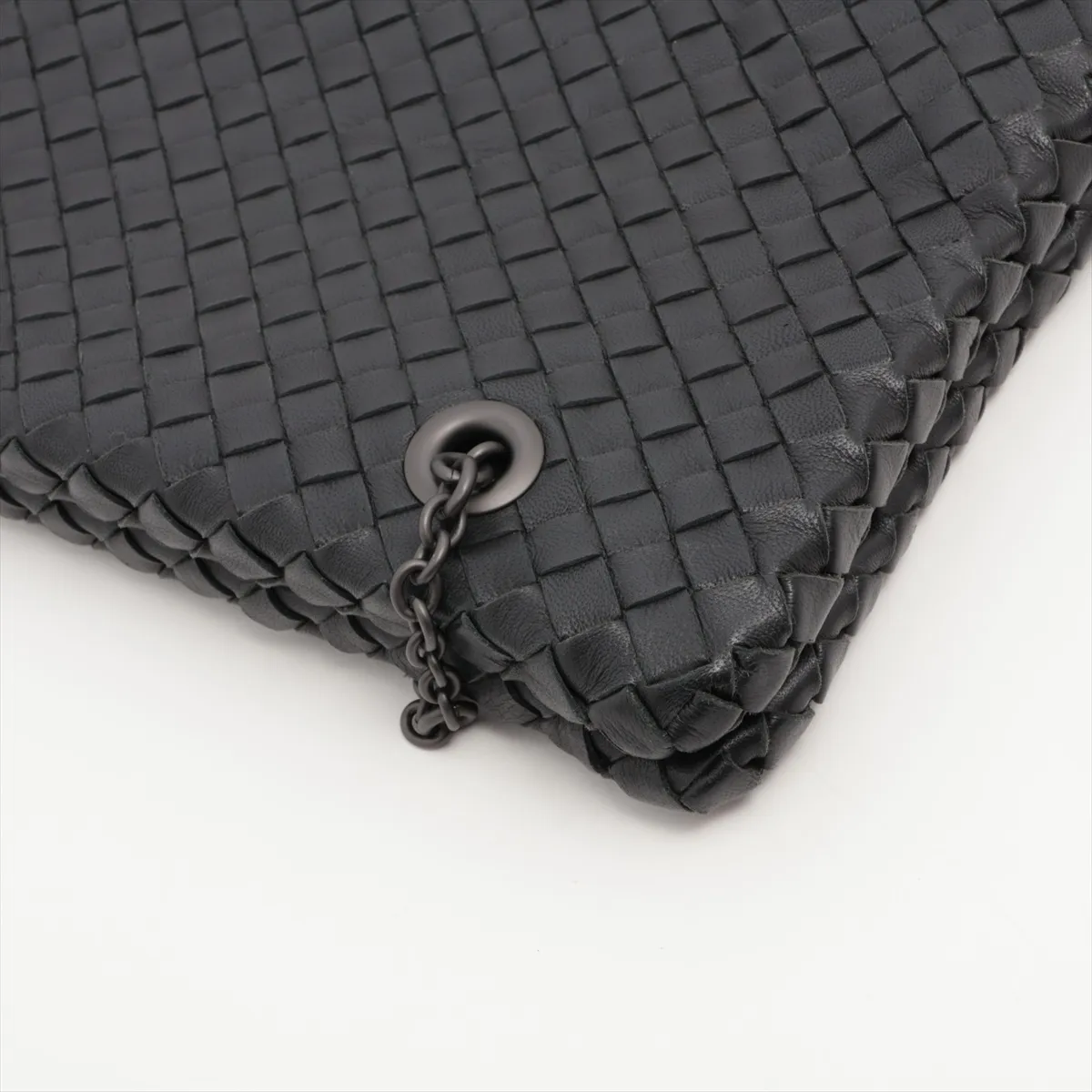 Intrecciato Leather Chain Shoulder Bag Black — view 3