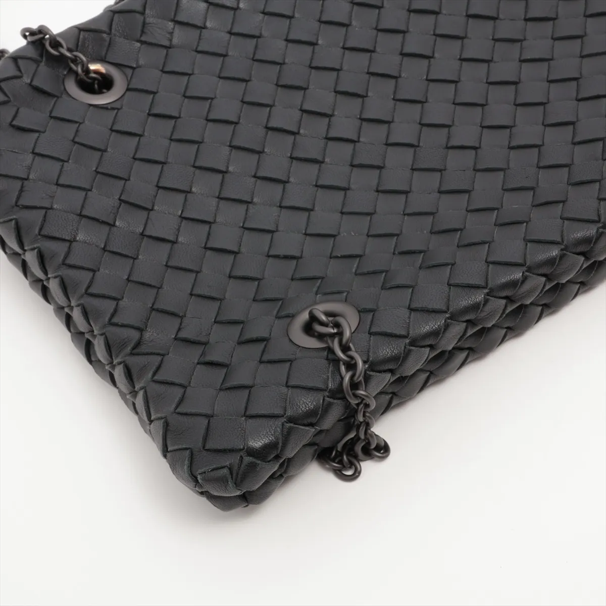 Intrecciato Leather Chain Shoulder Bag Black — view 4