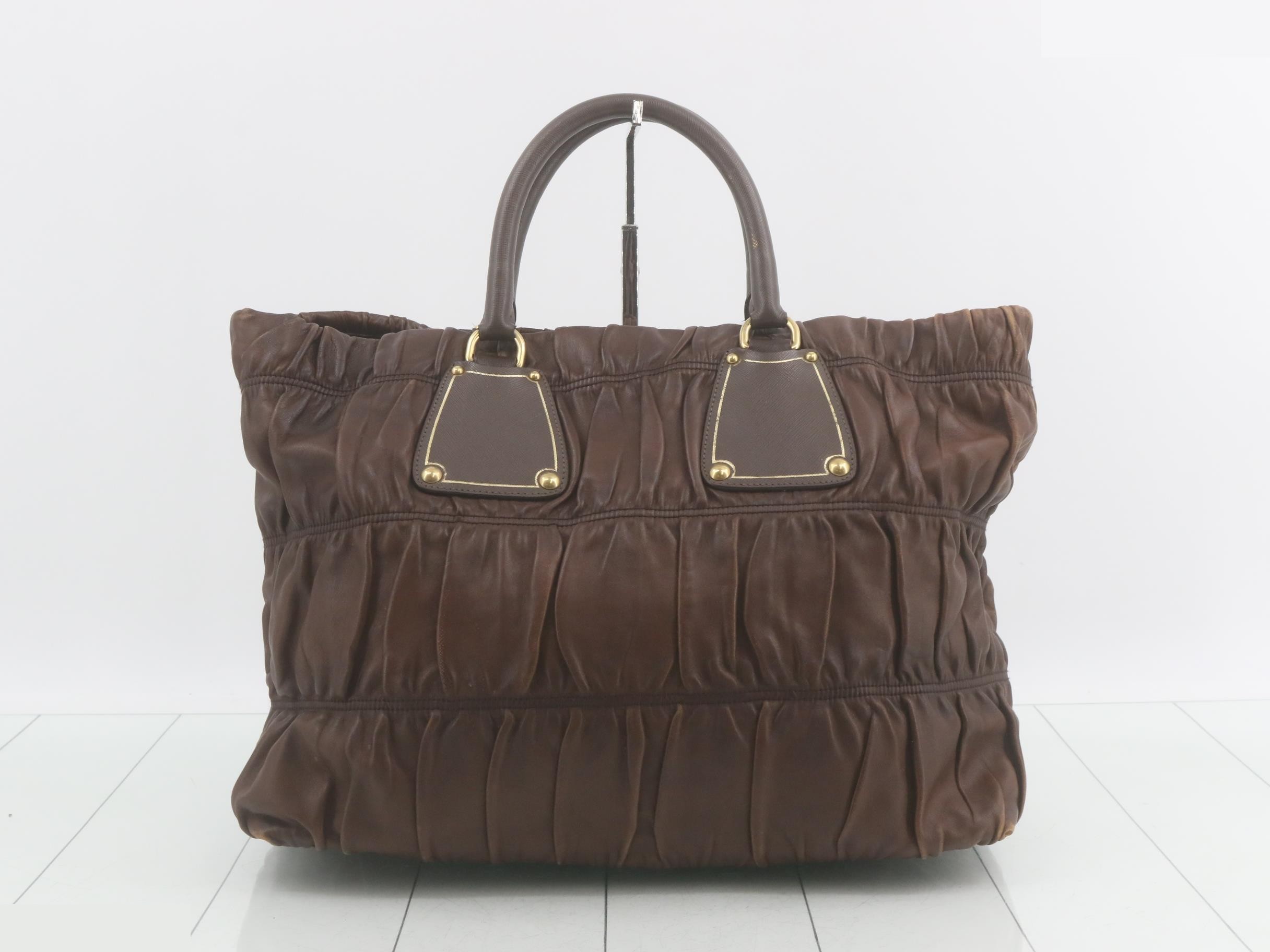 Nappa Gaufre Tote Bag, Brown — view 2