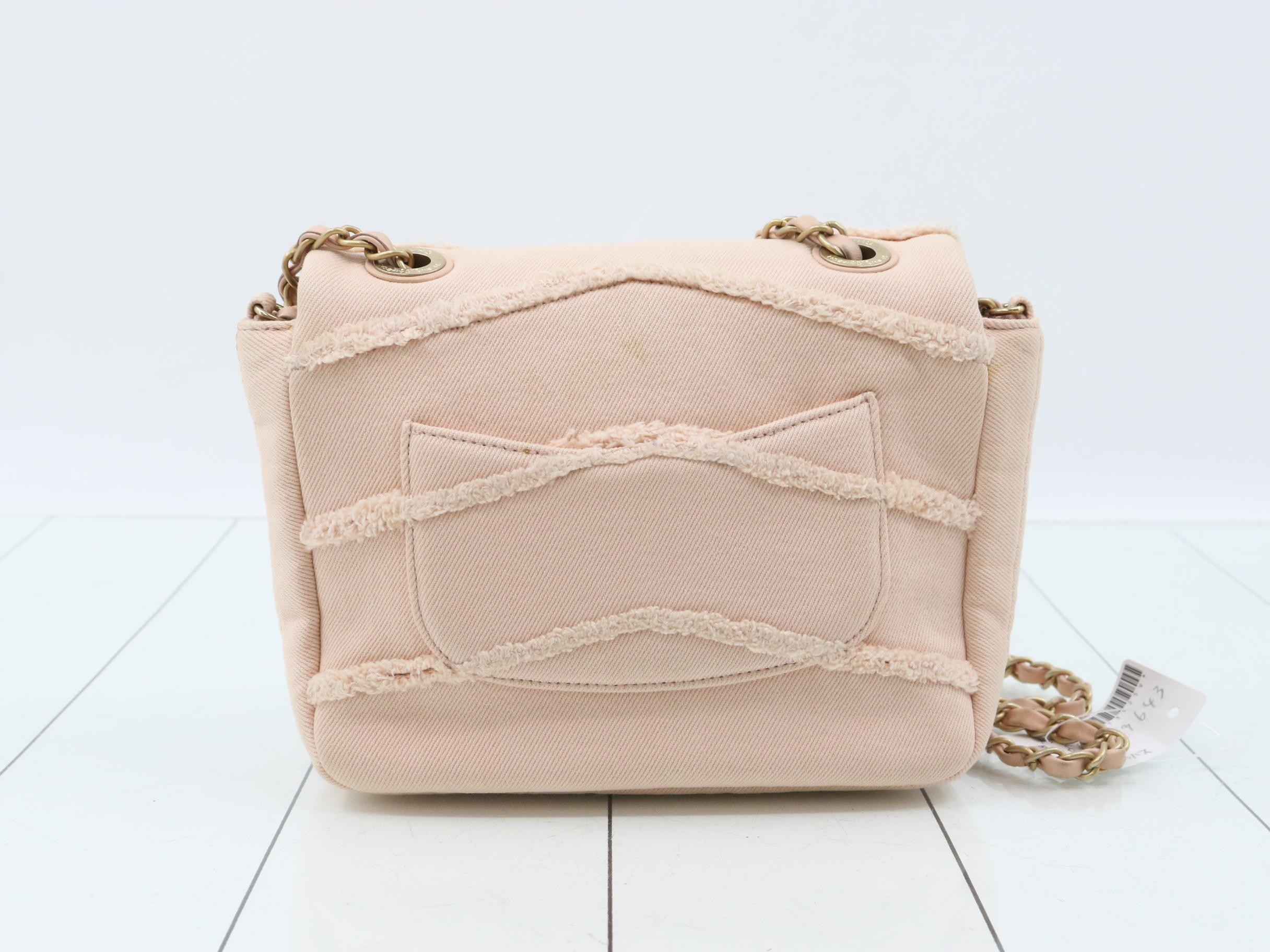 Canvas Chevron Single Flap Chain Shoulder Bag, Pink, Gold Hardware — view 2
