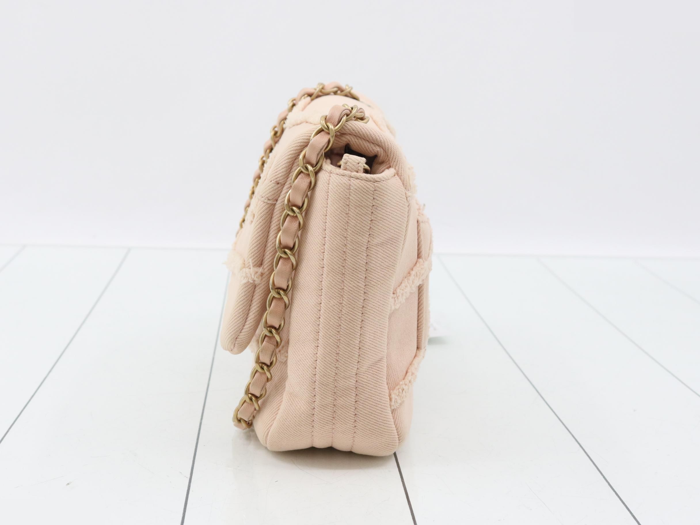 Canvas Chevron Single Flap Chain Shoulder Bag, Pink, Gold Hardware — view 3